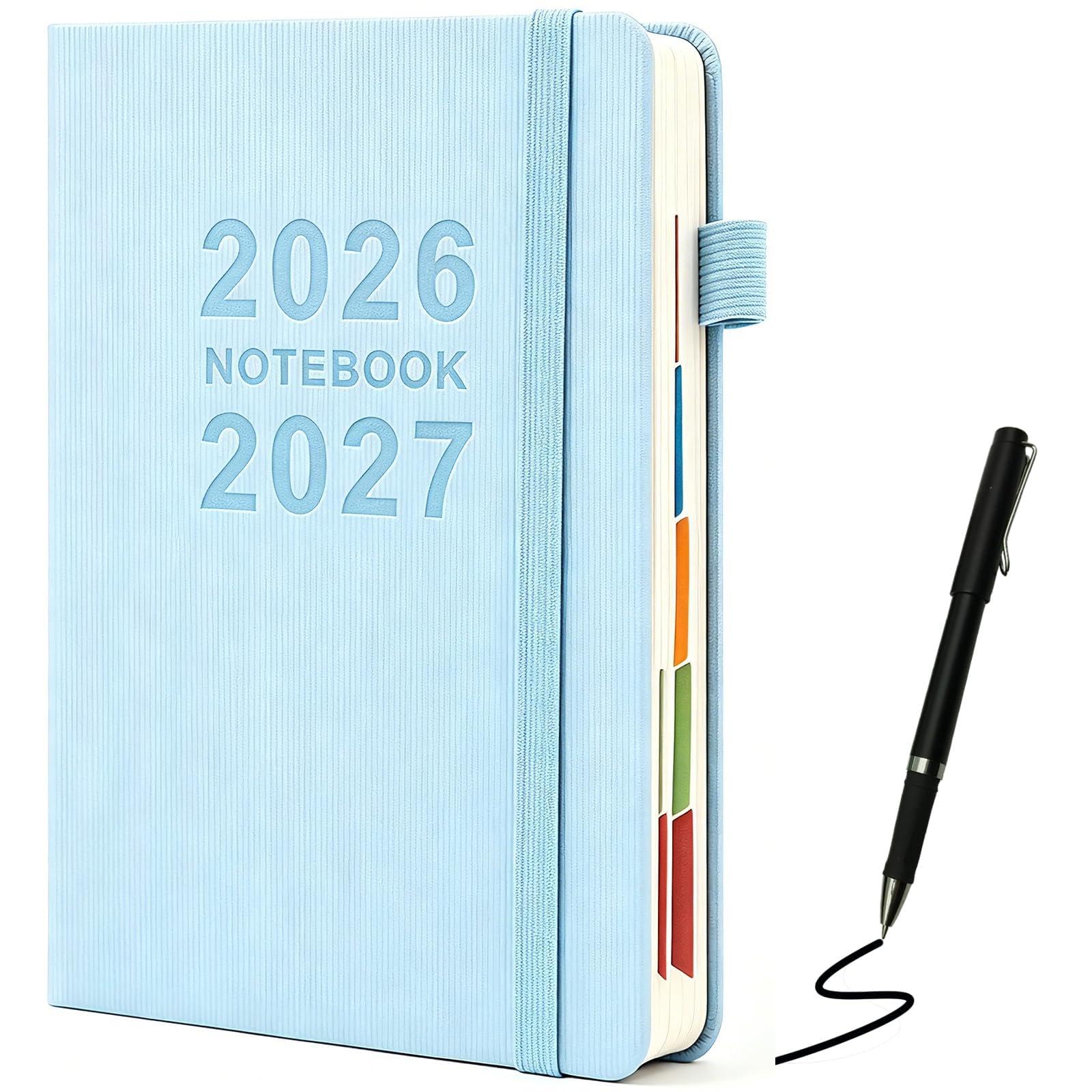 Academic Diary A5,Page a Day,July 2026 - June 2027, Faux Leather Cover& Monthly Planner, Teacher Student Work Journal with Gift Pen, Elastic Band & Ribbon Bookmark (400 Pages)|BSOFSTUF