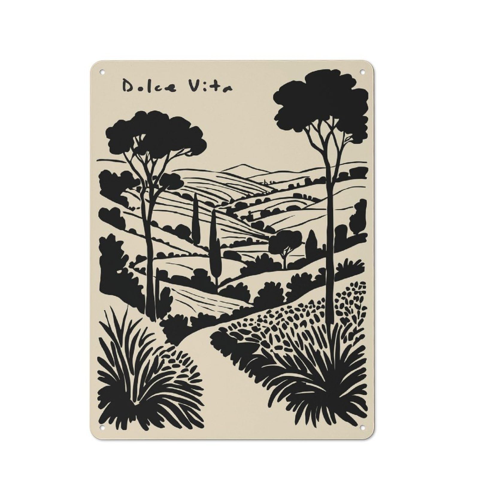 Junmoney Style-12 Workshop Style Italian Landscape Silhouette Decorative Metal Plaque 40X30cm, Shed Wall Plaque For Tool Room, Garage, Studio Or Home Bar