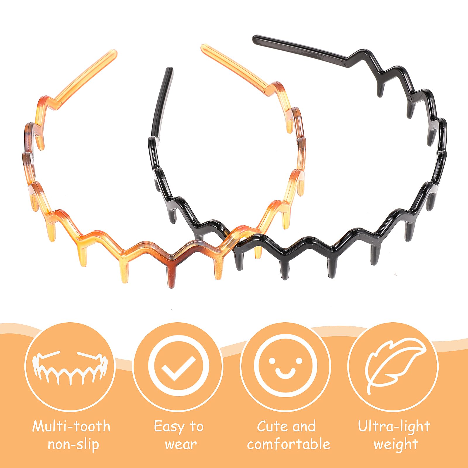 3 fasce per capelli a zig-zag, in plastica, con denti di squalo