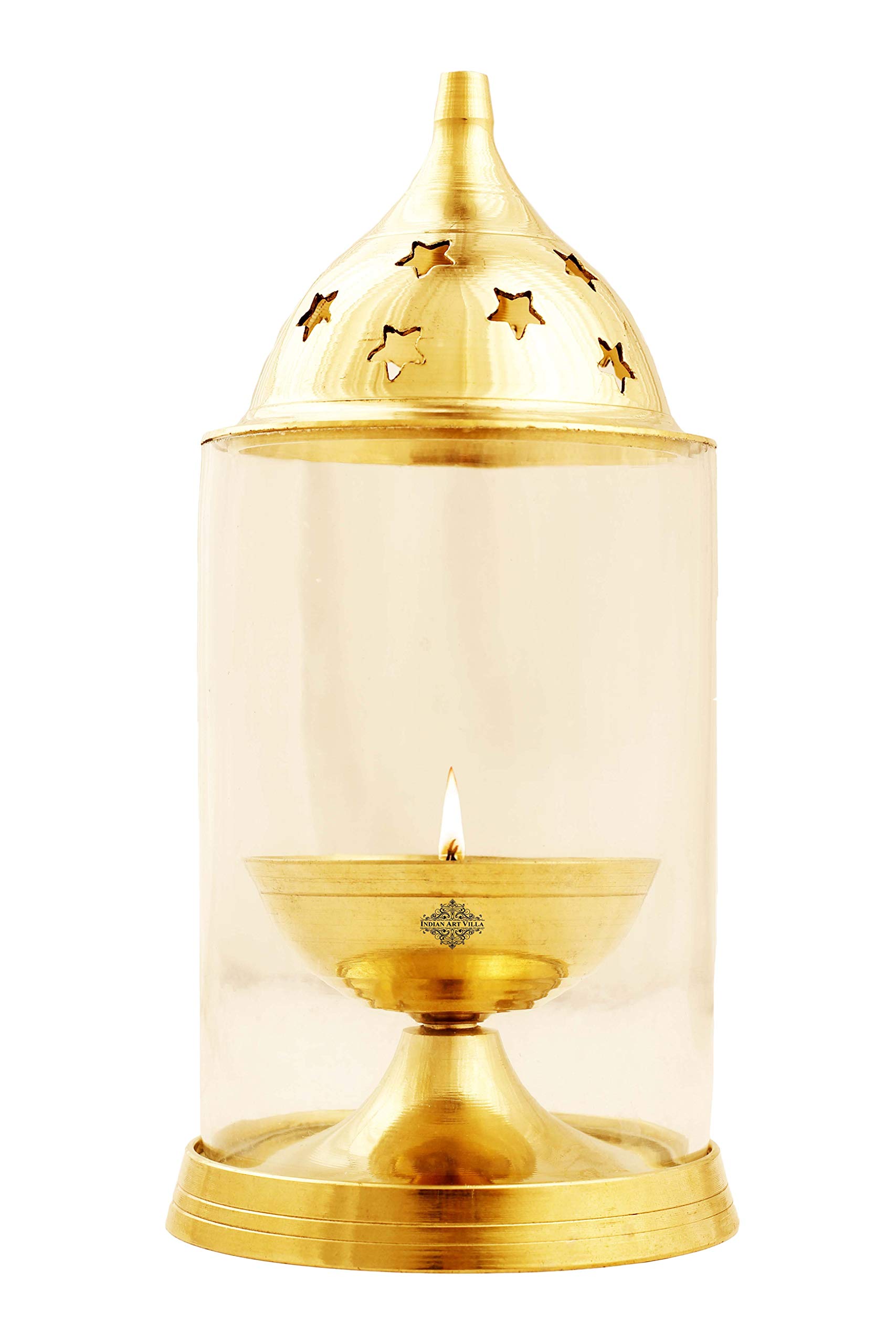 Indian Art Villa Brass Akhand Jyot Diya with Molded Glass & Stand, Oil Puja Lamp, Home Temple Decor, Diwali Gift Item, 13 cm (B07G9ZYXYY) Amazon Price History, Amazon Price Tracker