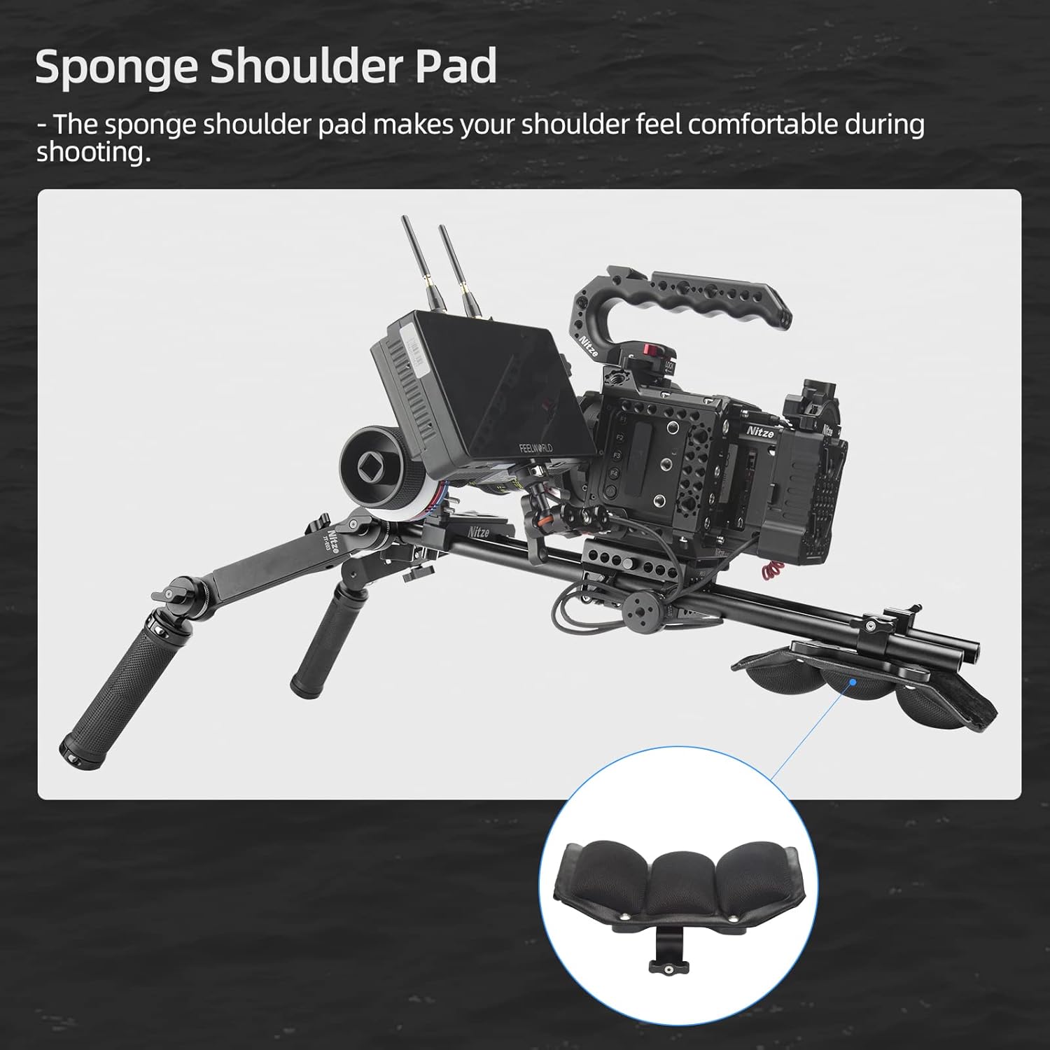 Nitze Shoulder Rig Kit with Quick Release Baseplate for Manfrotto-Style, Shoulder Pad, and Extendable Rosette Handle Kit - JK-01B