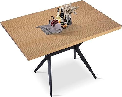 Mesa de comedor de madera de 48 x 30 pulgadas para 4-6 personas, mesa de comedor moderna de mediados de siglo con alfombrillas antideslizantes, base