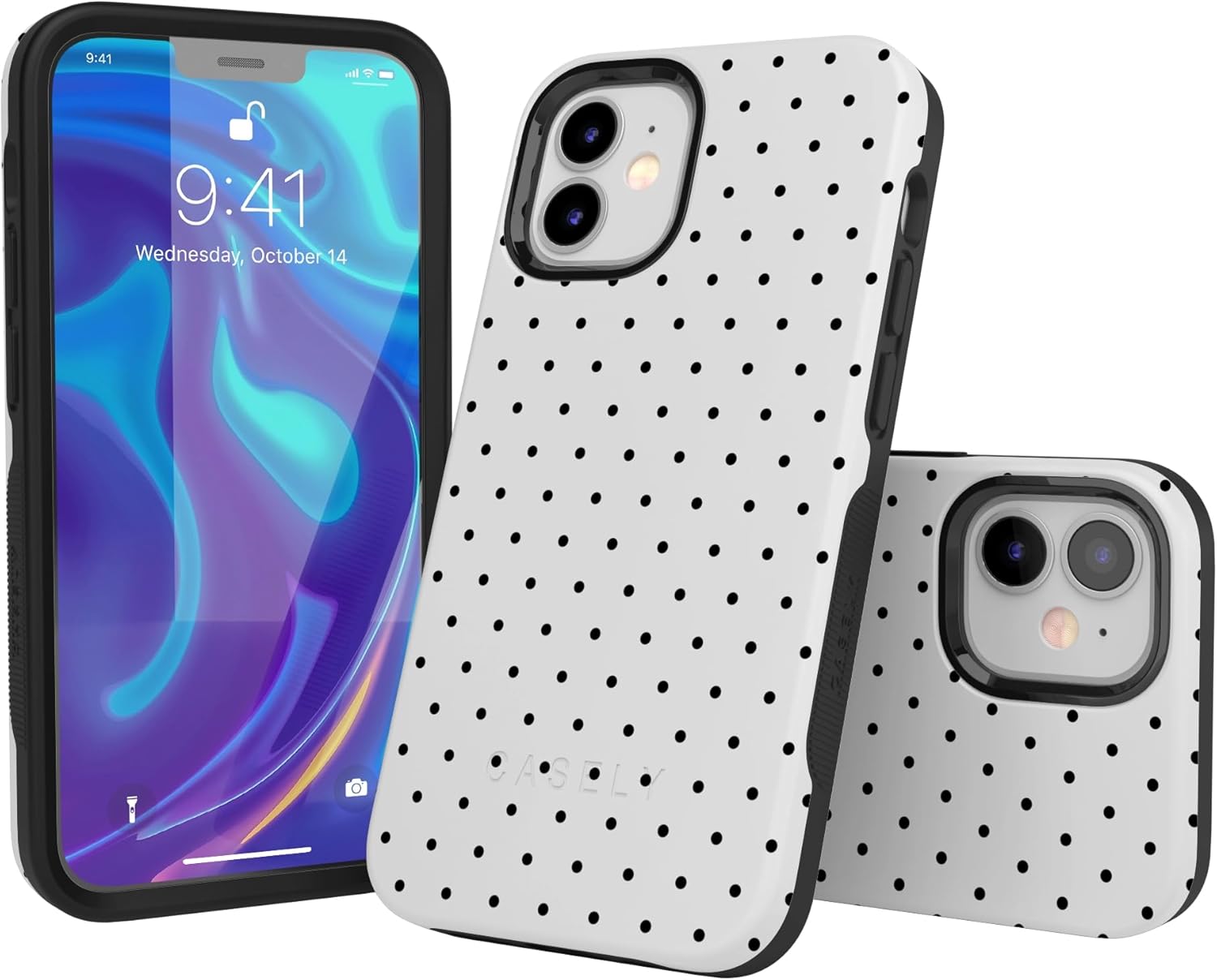 Casely iPhone 12 Mini Case | On the Dot | White Polka Dot | Bold Protective Design | Compatible with MagSafe