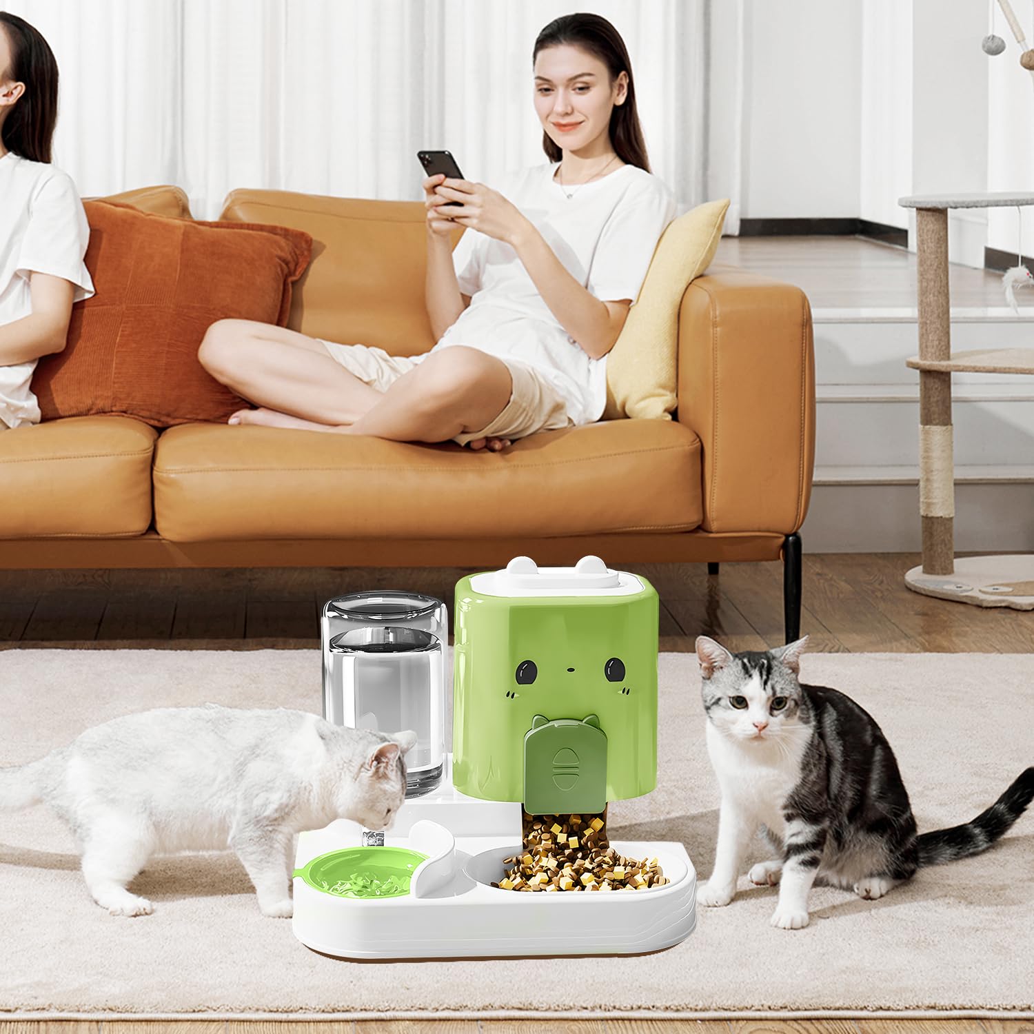 Distributeur Automatique de Nourriture pour Chats, de Nourriture 2 en 1, Distributeur Croquettes Chat Automatique, Gamelle Chat d'Aliments et d'eau Animaux de Compagnie de Petite