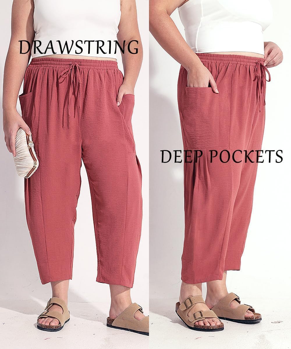 TIYOMI Plus Size Pants for Women Summer Palazzo Harem Pants Drawstring Lightweight Pant with Pockets Loose Casual XL-5XL - Image 4