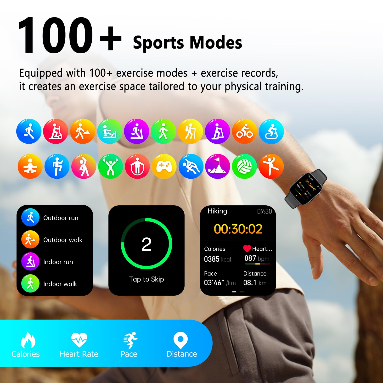 YYKY Smartwatch voor dames en heren, 1,72 inch aannemen/gesprekken met SOS-noodoproep/hartslagmeter/slaapmonitor, stappenteller, sporthorloge, smartwatch voor Android en iOS