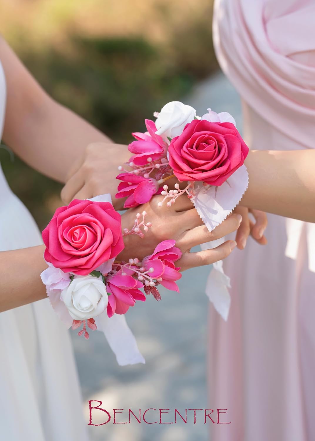 Hot Pink Wrist Corsage for Wedding(Set of 6), Wrist corsages for Prom,Party Prom Hand Flower Decor,Mother of The Bride Corsage,Bridesmaid Wrist Corsage