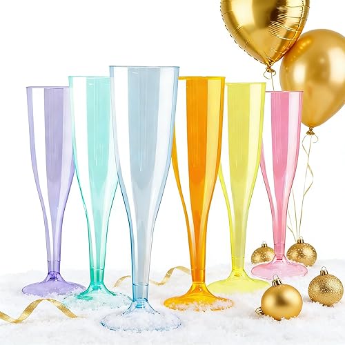 WDF Paquete de 36 Copas de Champán de Plástico Coloridas - 7 OZ Copas de Champán Coloridas de Plástico Suministros para Fiestas, Rosa, Amarillo,