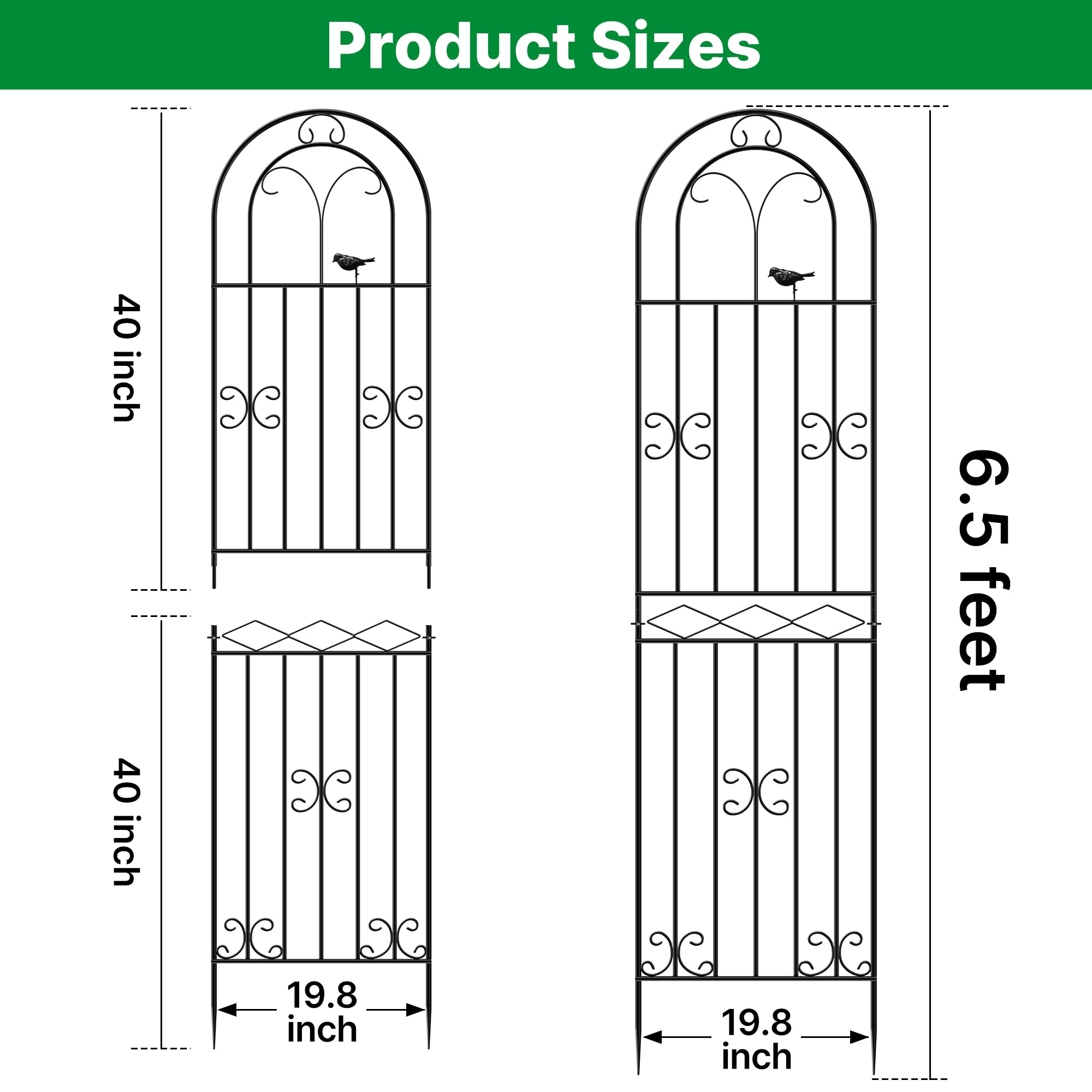 ARIFARO Metall-Gartengitter, 200cm H x 50cm B, 2er-Pack, Robuste Dekorative Pflanzgitter für den Innen- und Außenbereich, für Kletterpflanzen, Topfpflanzen und Kletterpflanzen, Vogelmuster