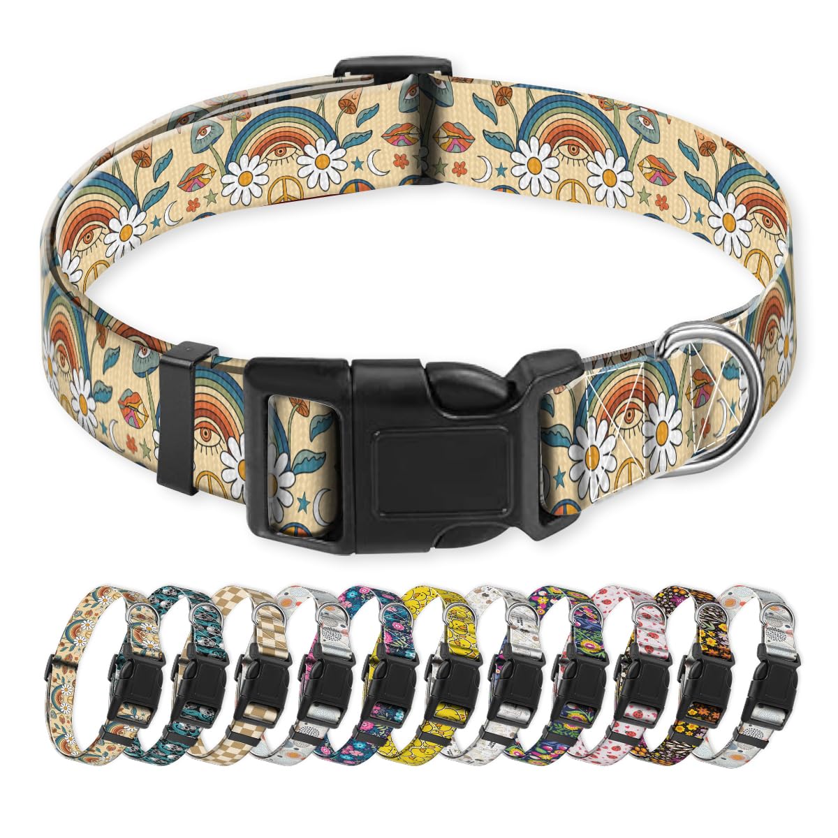 NUGGHU Dog Collar, Cute Puppy Collar, Funny Pet Collar, Adjustable Soft Dog Collars for Medium Dogs Retro Boho Flowers