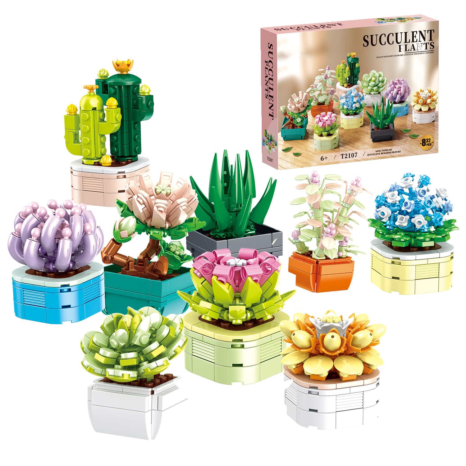 9 Pack Flowers Succulents Mini Building Set, 832 Pcs Kids 6+