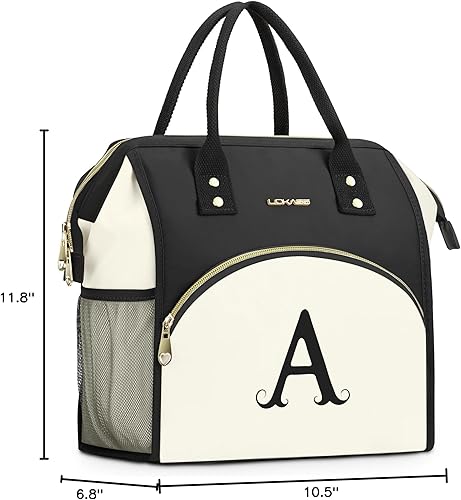 Miniatura 10 de Lonchera personalizada para mujeres, preppy reutilizable con iniciales aisladas, regalo para amigas, gran apertura amplia, resistente al agua, bolsa