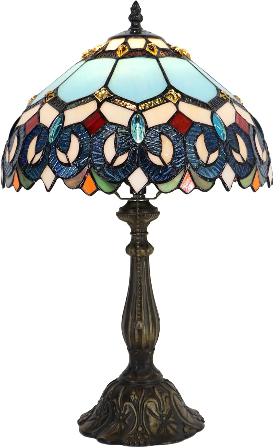 Tiffany Lamp Stained Glass Table Lamp Bedside Reading Light W12H19 Inches (Sapphire Style)