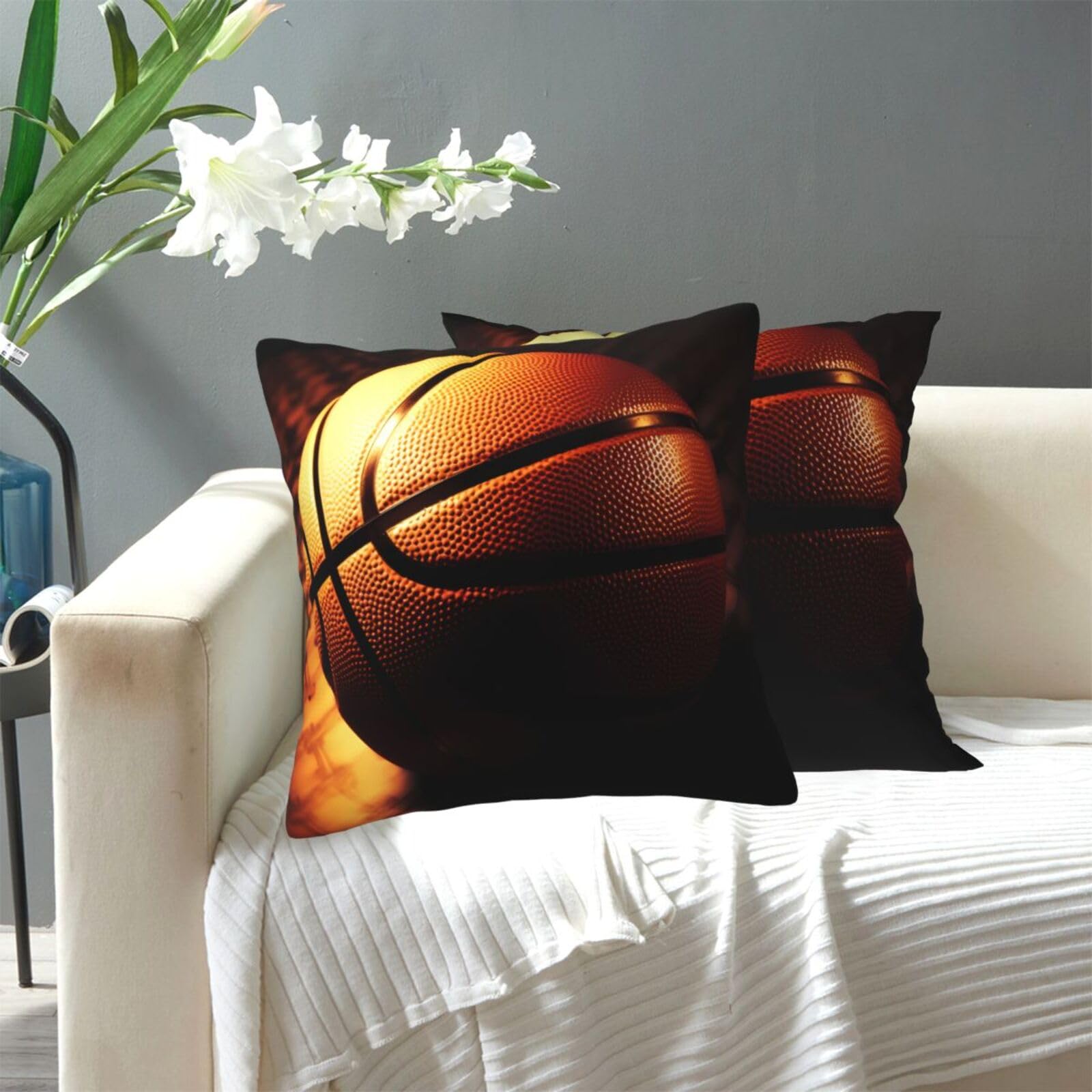FekiLoot Decorative Throw Pillow Covers Modern Farmhouse Pillowcase Double Sided Cozy Cushion Cover for Sofa Couch Bed 12"X12" Basketball Background