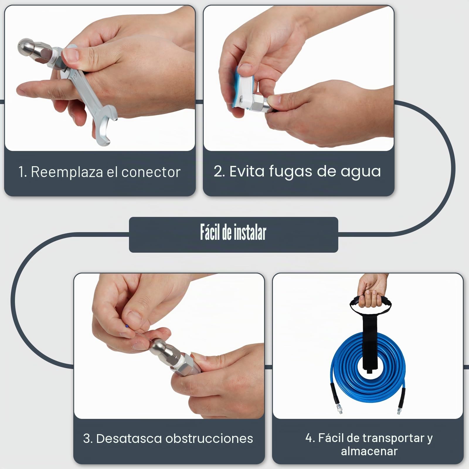Kit de Limpieza de Tuberías de 30 m para Karcher K2-K7 y Bosch | Manguera Azul de Alta Presión de 5800 PSI con Chorro de Agua para Desatascar y Limpiar Desagües