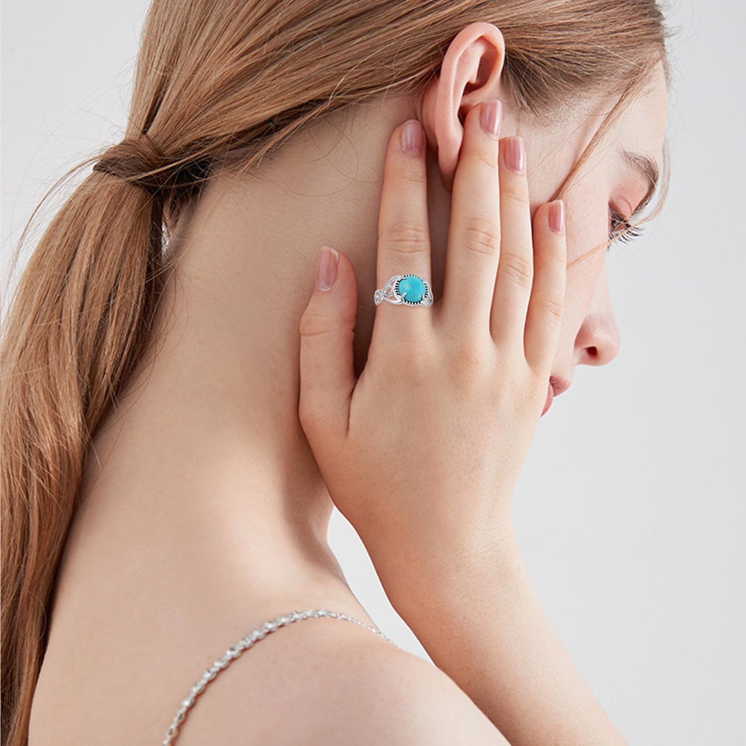 Genuine Turquoise Celtic Rings for Women 925 Sterling Silver Irish Celtic Ring Nature Gemstone Rings Real Turquoise Jewelry for Women