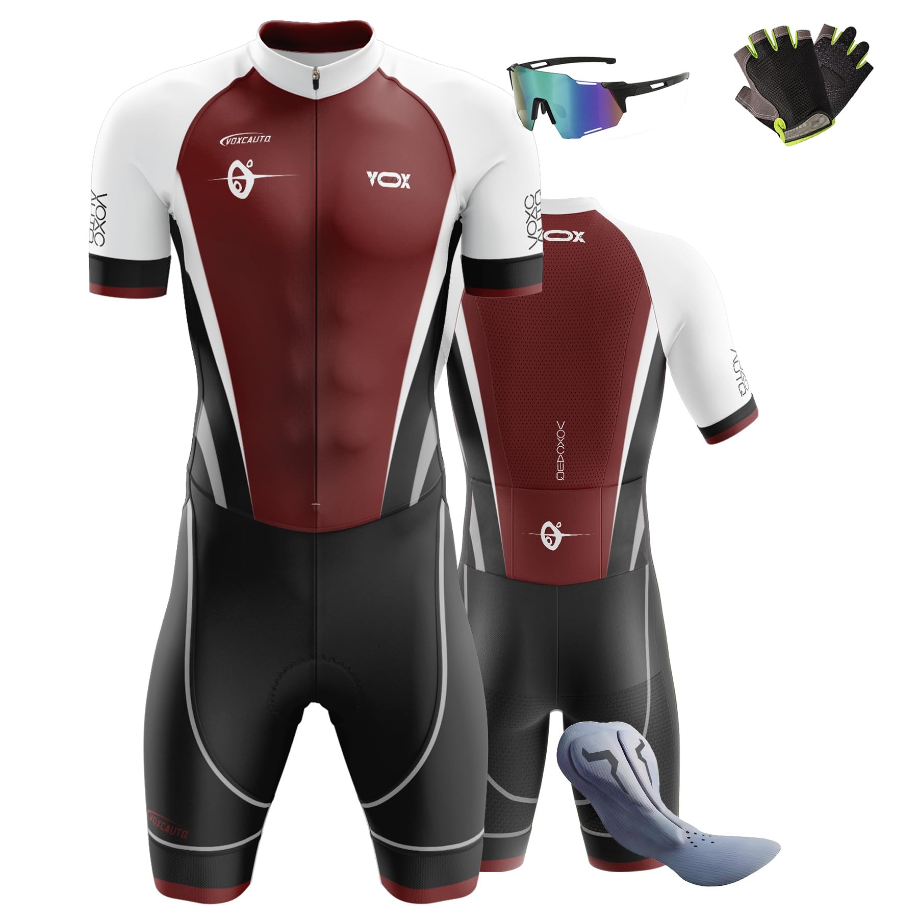 Triathlon Anzug Herren, Herren Radsportanzug gepolstert einteilig Trisuit Bike Top Short Trisuit Einteiler für Wettkampf, Herren Pro Fahrrad Skinsuit Kurzarm,3Taschen