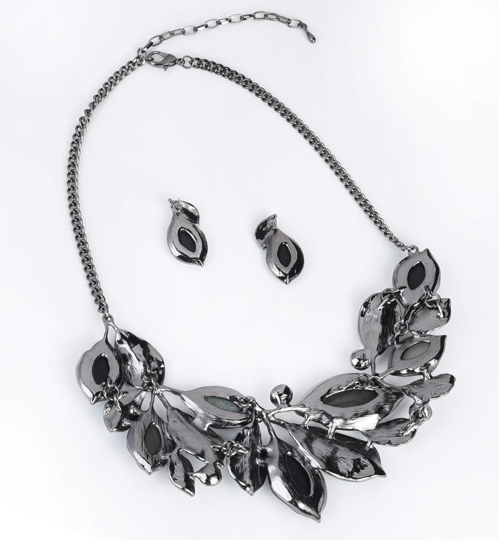 Vintage Leaf Statement Jewelry Set - Bohemian Crystal Necklace & Earrings Set, Floral Boho Fashion