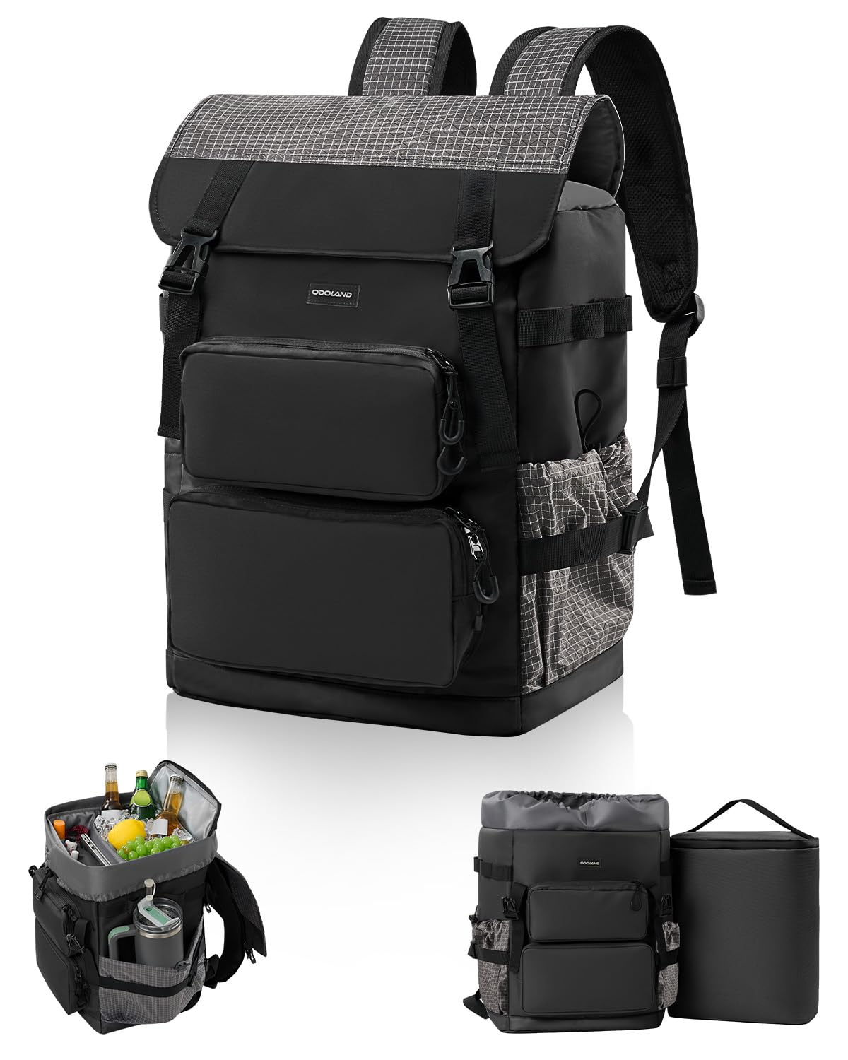 Odoland 2in1 Large Capacity Insulated Cooler Backpack - 26L Storage + 9L Insulated Cooler (20 Cans), 10H Cold Retention, Breathable Comfort, Leak-Proof, for Beach, Picnic, Work, Travel