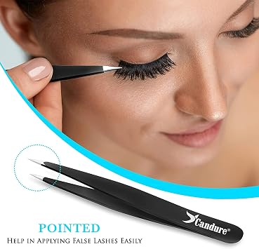 Candure Tweezers for Eyebrows - Professional Stainless Steel Slanted and Pointed Tip Hair Tweezers Set for Ingrown Hair, Blackhead Removal, Eyebrows Plucking Beauty Tool for Women
