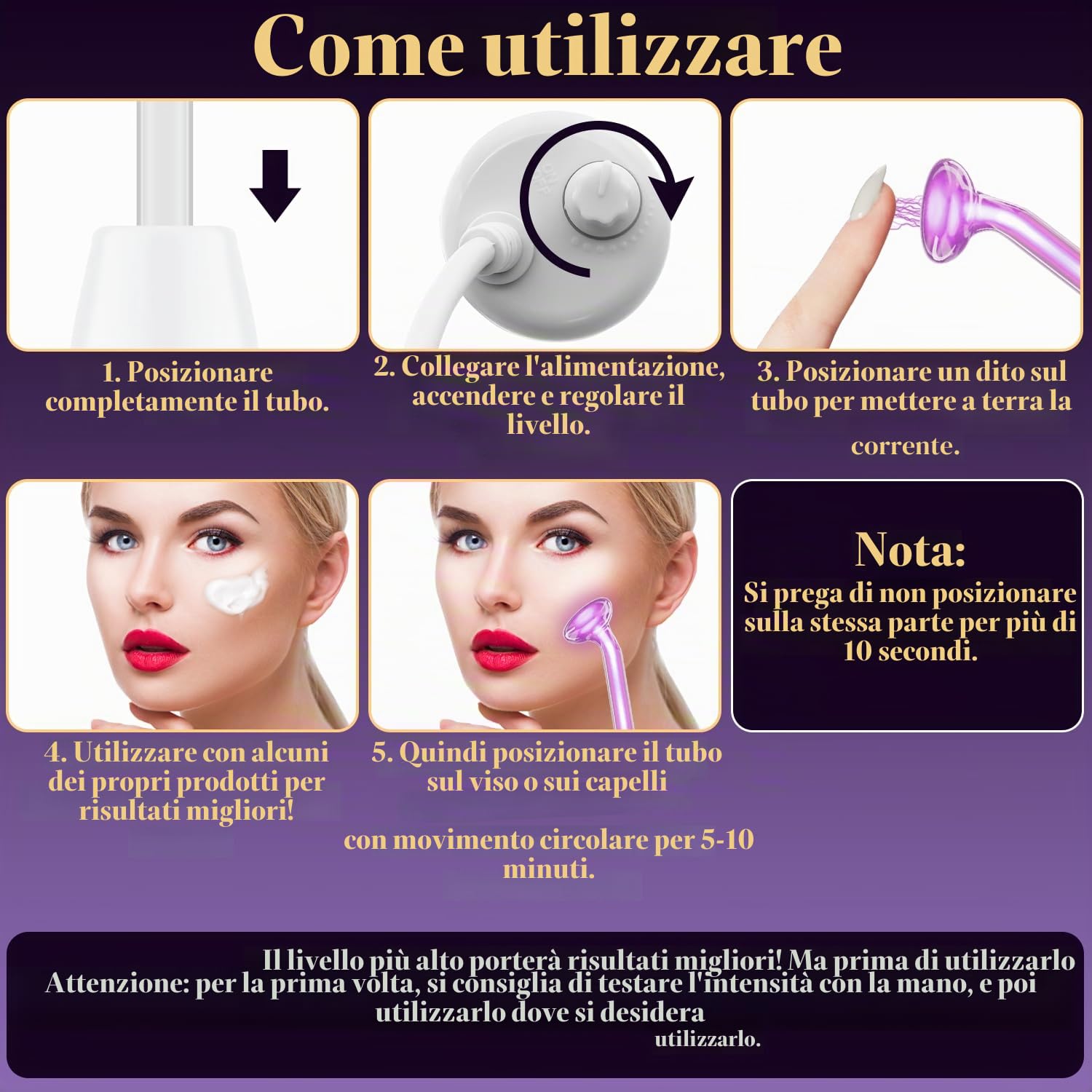 TUMAKOU Alta Frequenza Viso Professionale - 6 in 1 Viola Elettroterapia | Massaggiatore Facciale per Rughe, Rafforzamento della pelle, Rimozione dell'Acne, Linee Sottili, Gli Occhi