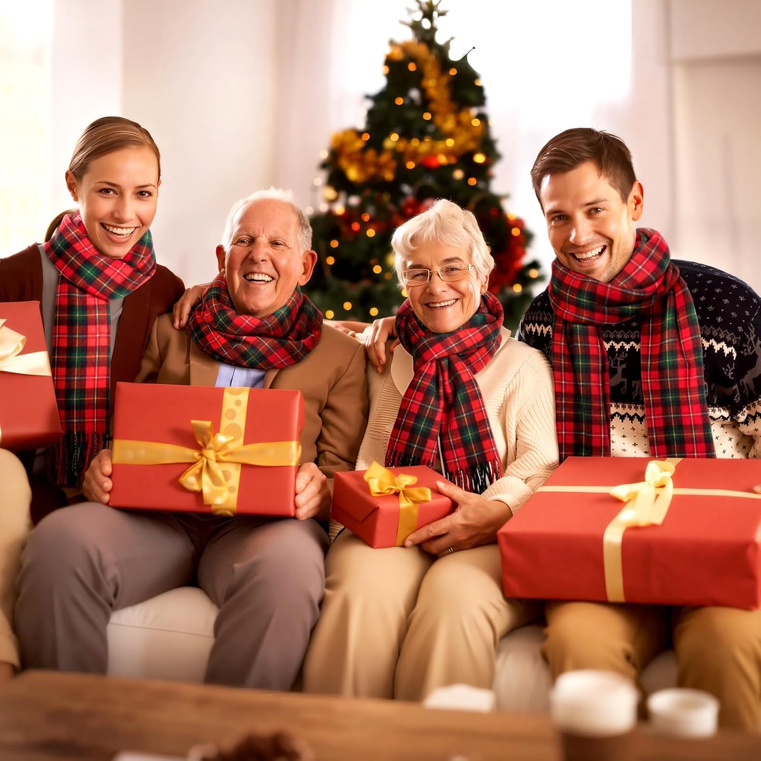 4, 8, 12 Pcs Christmas Plaid Scarfs Bulk Scottish Tartan Plaid Luxurious Winter Checked Scarfs for Women Men Gifts - Image 4