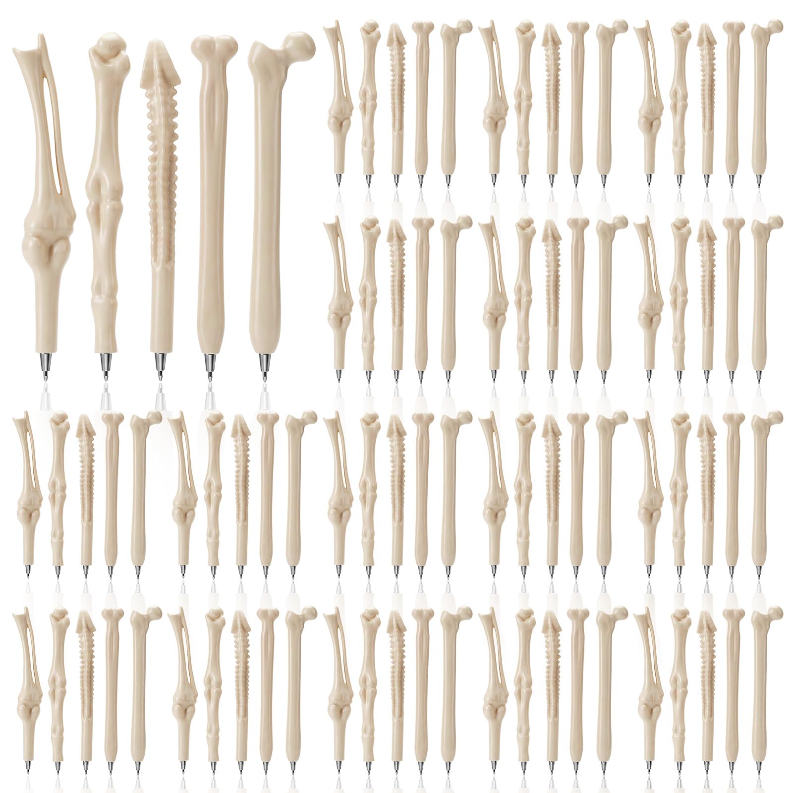 Hummcqit 100Pcs Bone Pens Bulk Skeleton Finger Ballpoint Pen Novelty Black Ink 1.0mm 5 Styles White Plastic for Halloween Party Favor School Office Supply