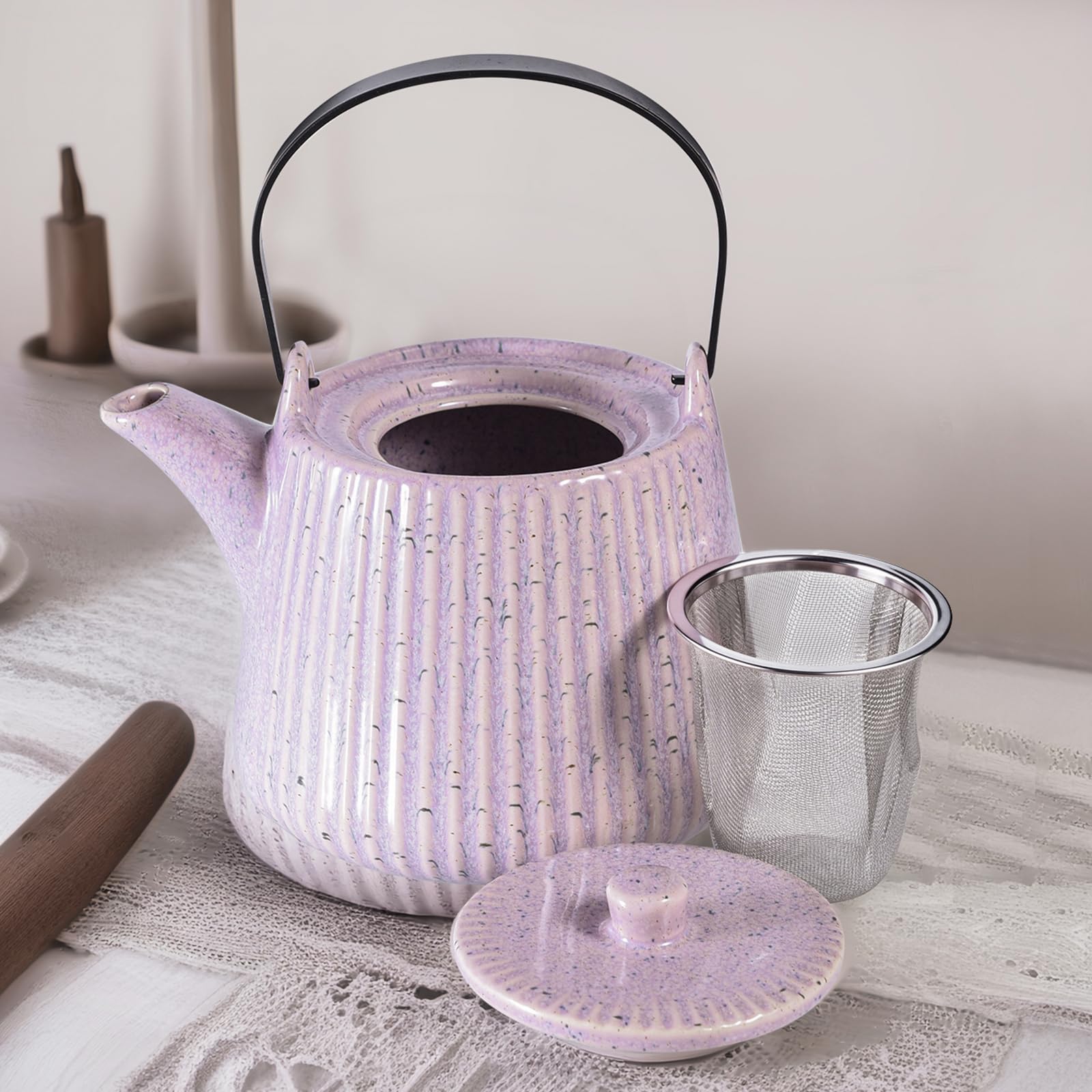 Yundu Tetera de porcelana, 1000 ml, con infusor de té extraíble y colador para té suelto