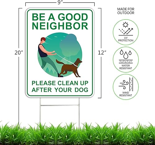 Miniatura 2 de Letreros de "Clean Up After Your Dog" (2 unidades, 9 x 12 pulgadas) con estacas en H de metal, doble cara, carteles de césped sin excremento