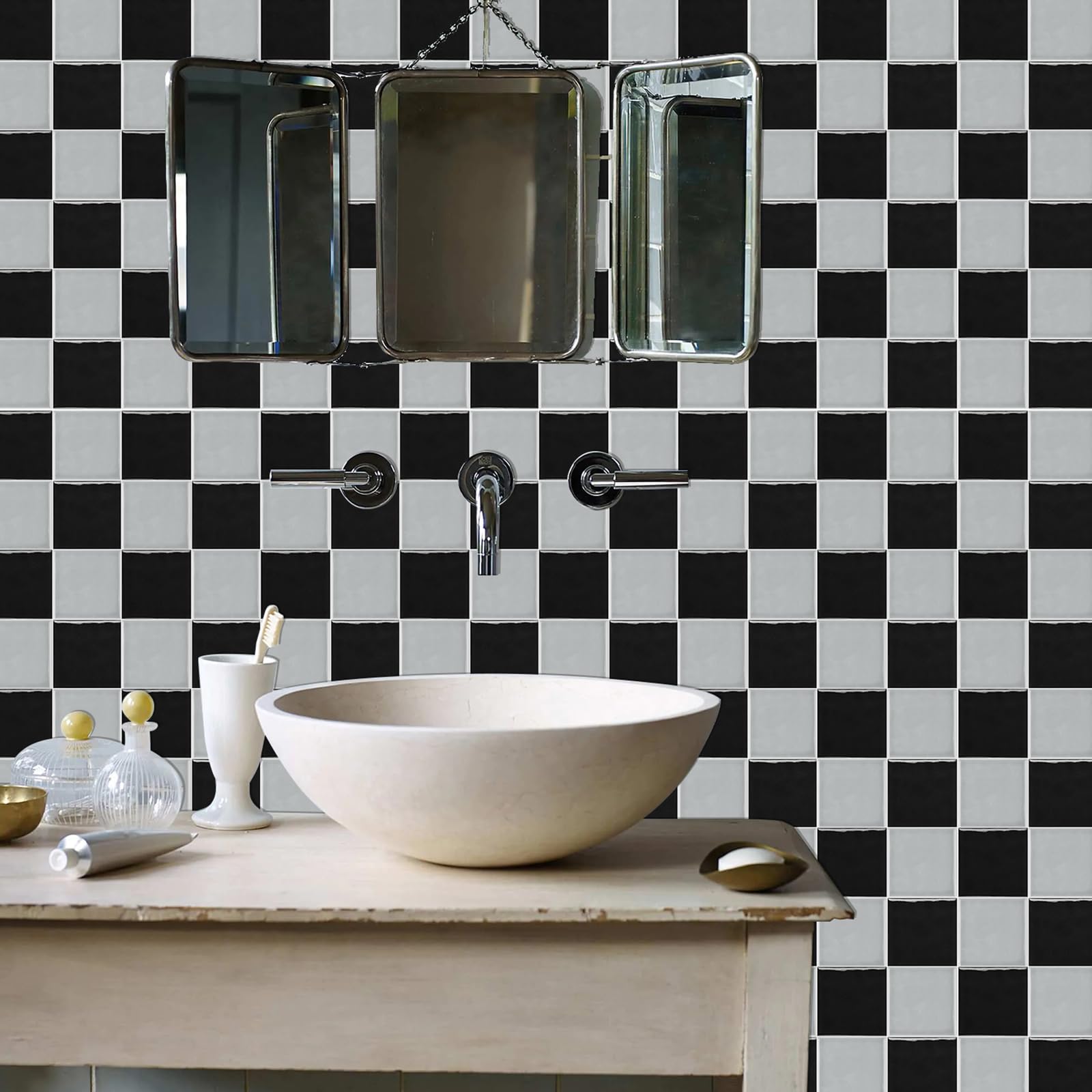 Adesivi per Piastrelle 40 Pezzi 15x15CM Autoadesive da Parete Autoadesivo Decorazione Adesivo murale in PVC Peel and Stick Tiles per Bagno,Cucina,Soggiorno