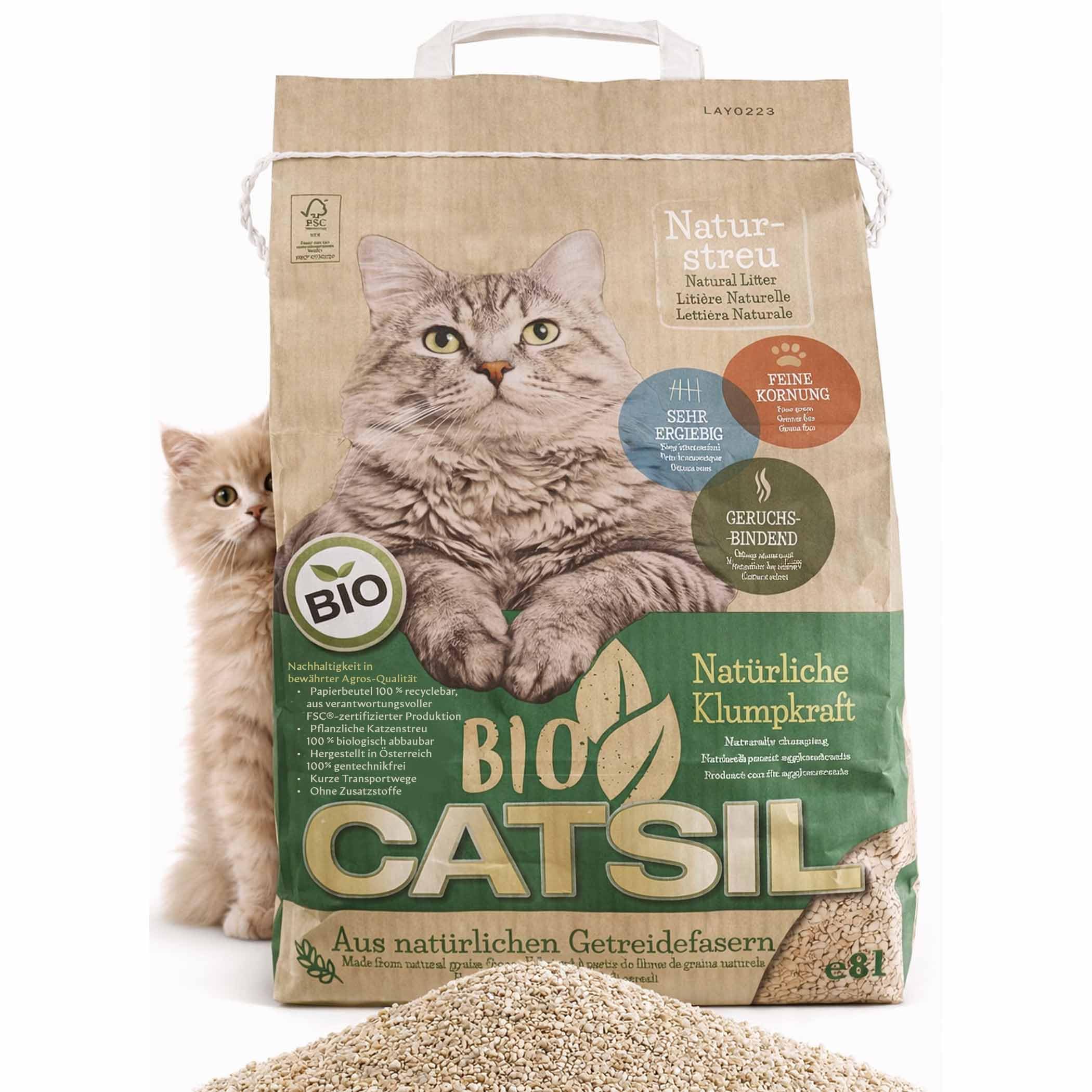 Bio-CATSIL 4x8 l Klumpstreu Katzenstreu klumpend kompostierbar 100% Pflanzenfasern
