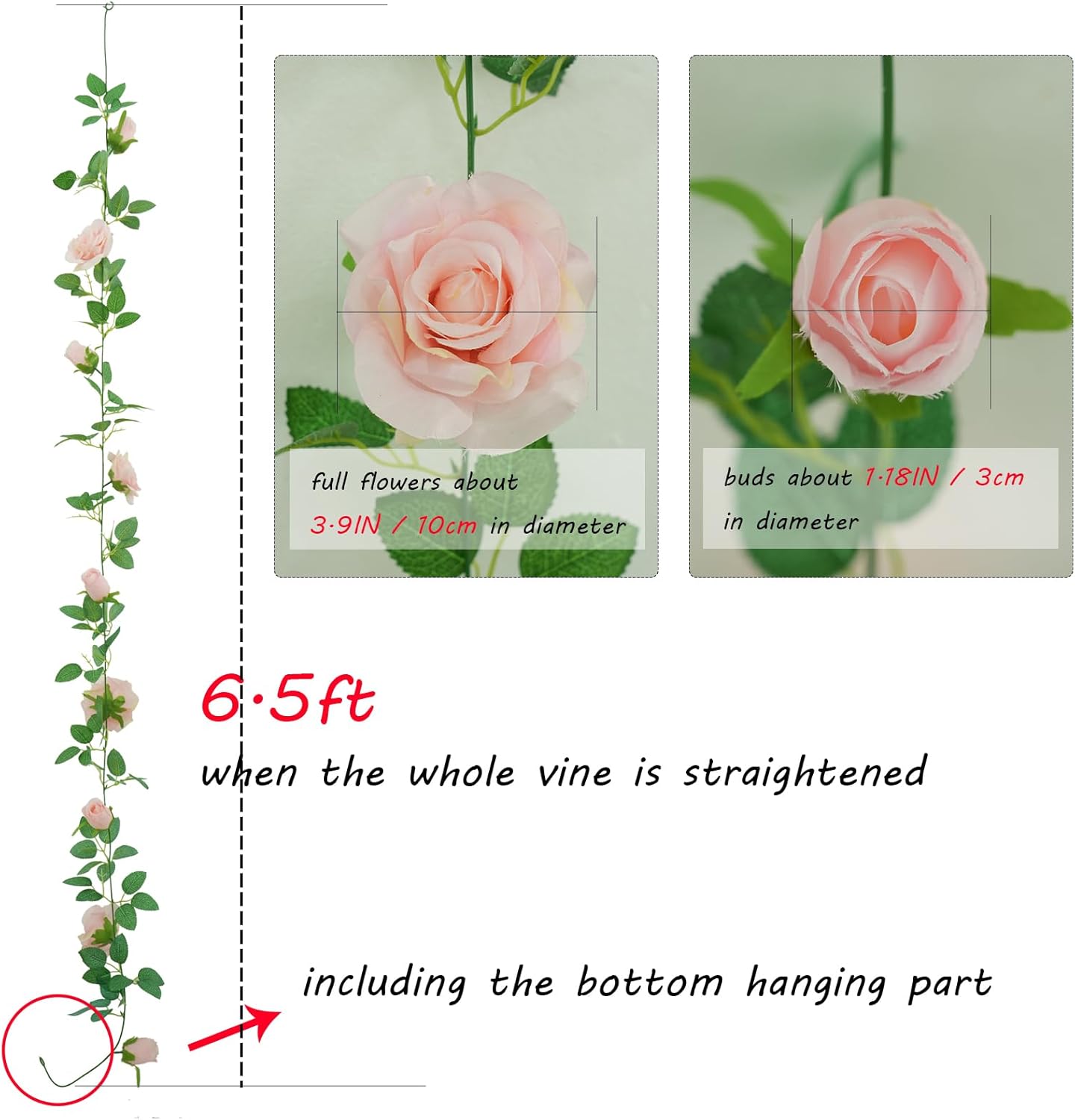 Felice Arts 2 Pack Pink Artificial Rose Garland Each 6.5FT Fake Rose Vine Hanging Floral Garland for Wedding Swing Table Centerpiece Arrangement Decor - Image 2