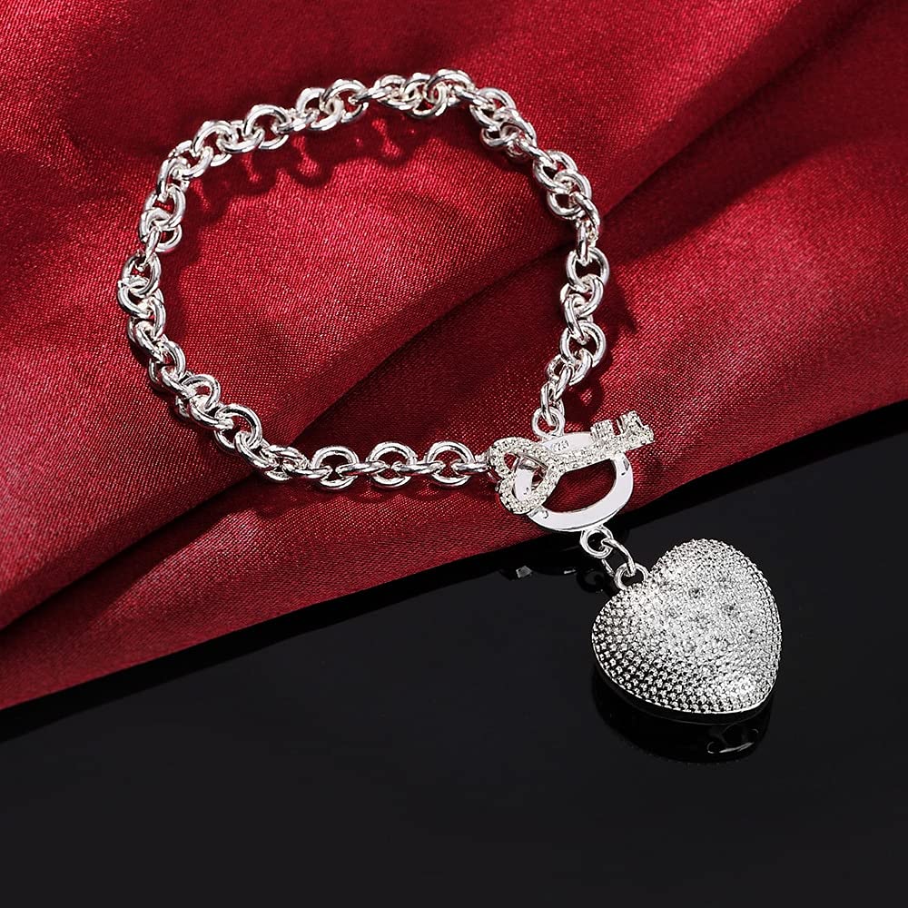 Pulseras de joyería para Mujer, Plata de Ley 925 con Forma de candado de corazón, Cadena con Hebilla, brazaletes de Fiesta con dijes, joyería