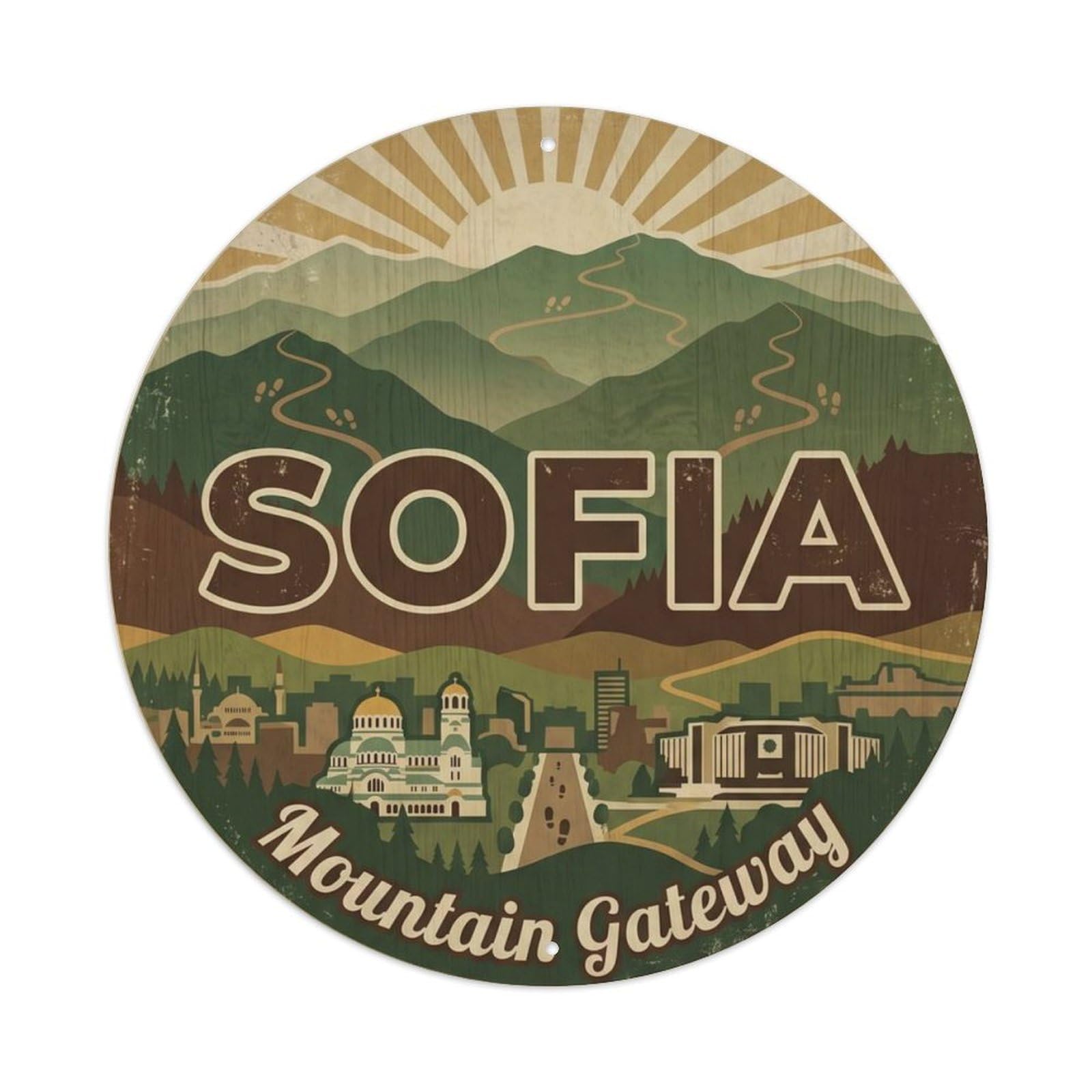 Mountain Scenic Balcony Wilderness Metal Tin Sign Plaque Wall Decor for Cafe, Club Bar, Office, Home Garden Round Metal Poster 8x8Inch
