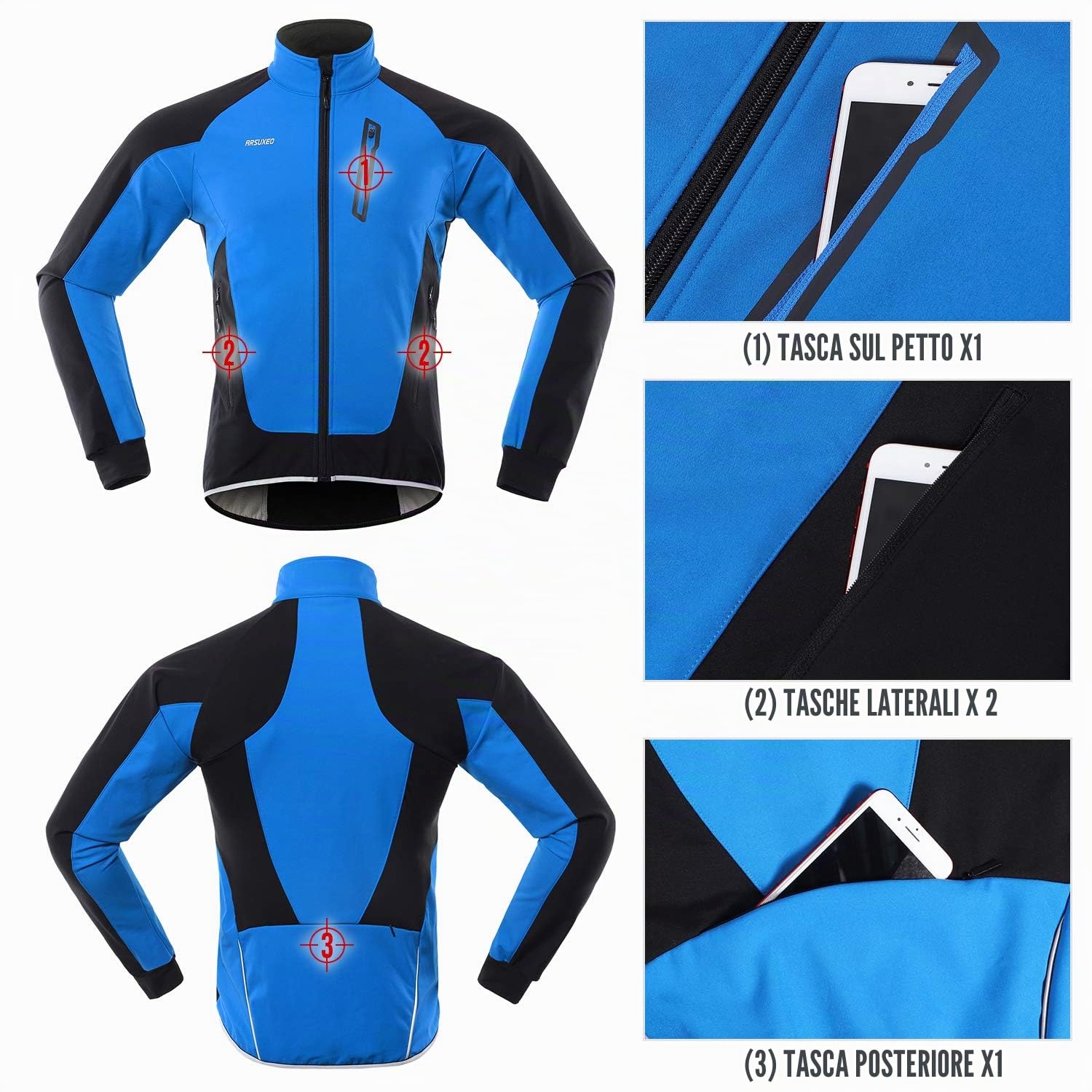 Lixada Uomini Ciclismo Giacca Impermeabile Antivento Termico Pile Ciclismo Jersey MTB Bicicletta Equitazione Corsa Autunno Inverno Giacca Cappotto Adatto per Ciclismo Corsa Alpinismo