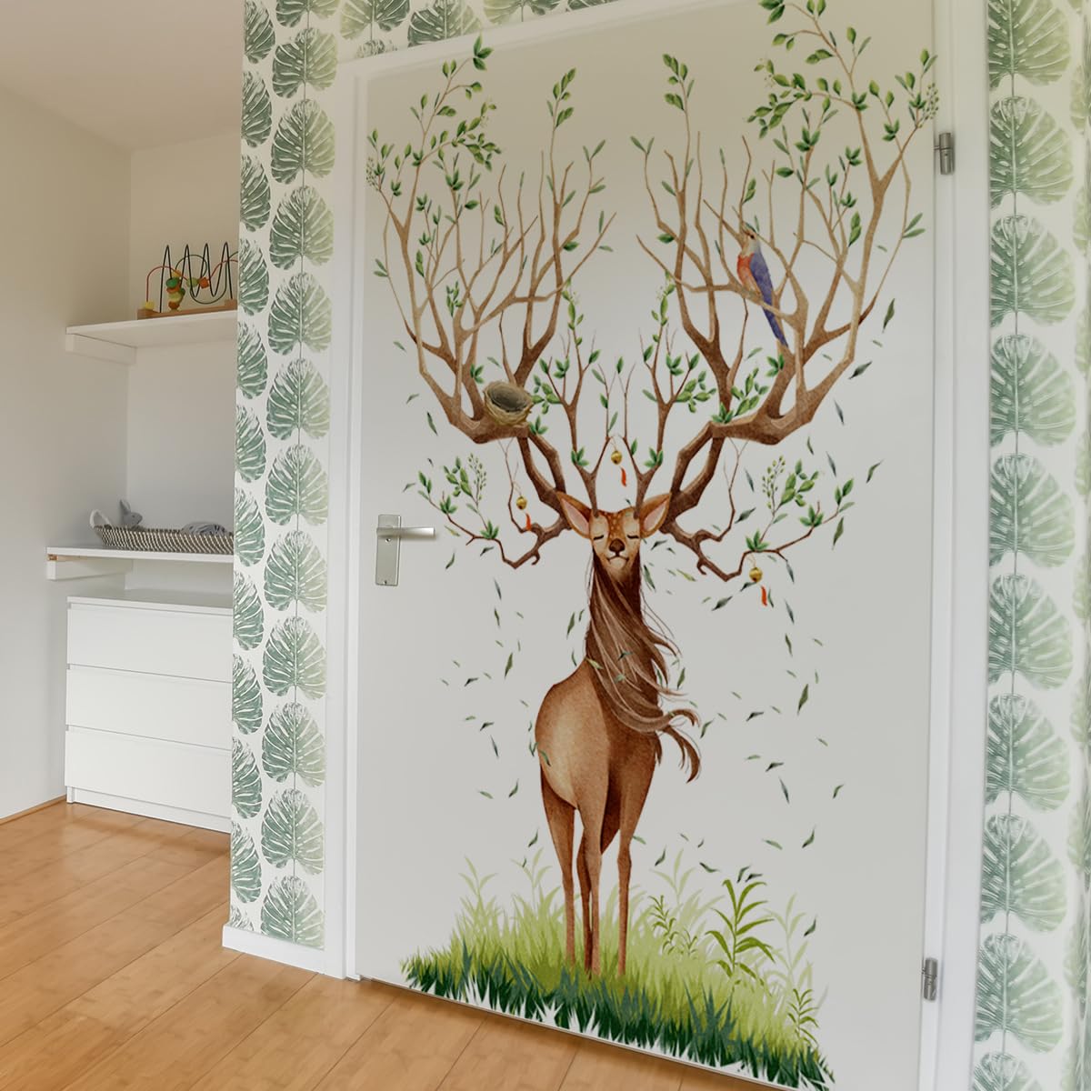 Fufuquare Fresh Nordic-Style Elk Wall Stickers Removable Deer Animal Wall Decals for Bedroom and Living Room Background Walls