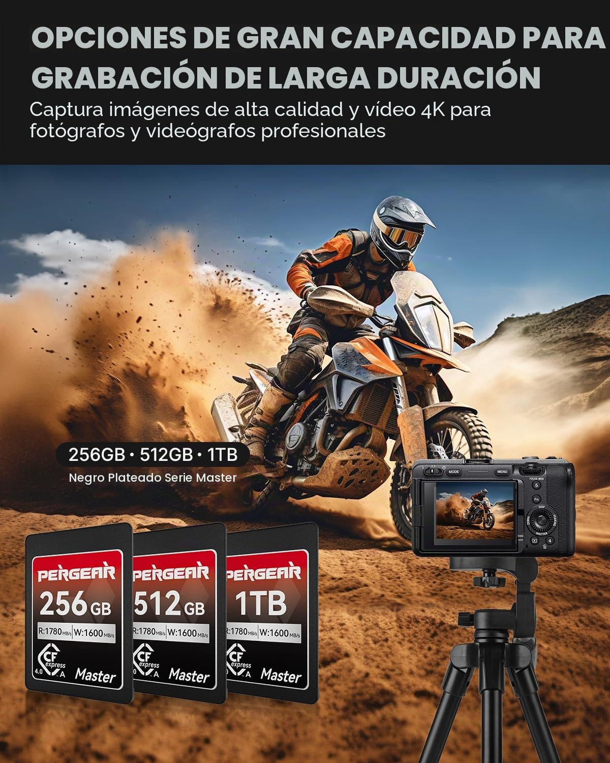 Pergear Tarjeta de memoria CFexpress 4.0 tipo A de 1 TB, velocidad de lectura de hasta 1780 MB/s y velocidad de escritura de 1600 MB/s para 4K 120P, 8K 30P (Master Series), compatible con cámaras Sony