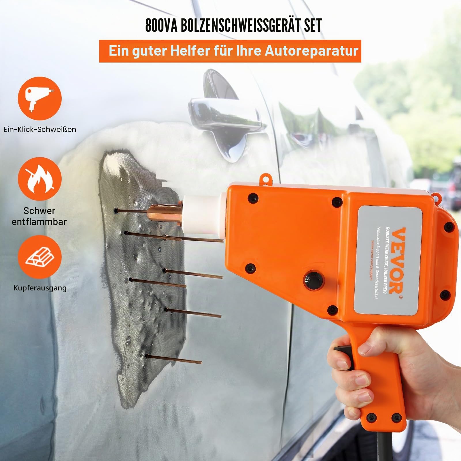 VEVOR Ausbeulspotter 800 VA 220 V 1600 A Ausbeul-Set Dellenlifter Punktschweißgerät IP22 Wasserdicht inkl. verschiedener Elektroden Ausbeulwerkzeug zur professionellen Reparatur von Kfz Karosserien