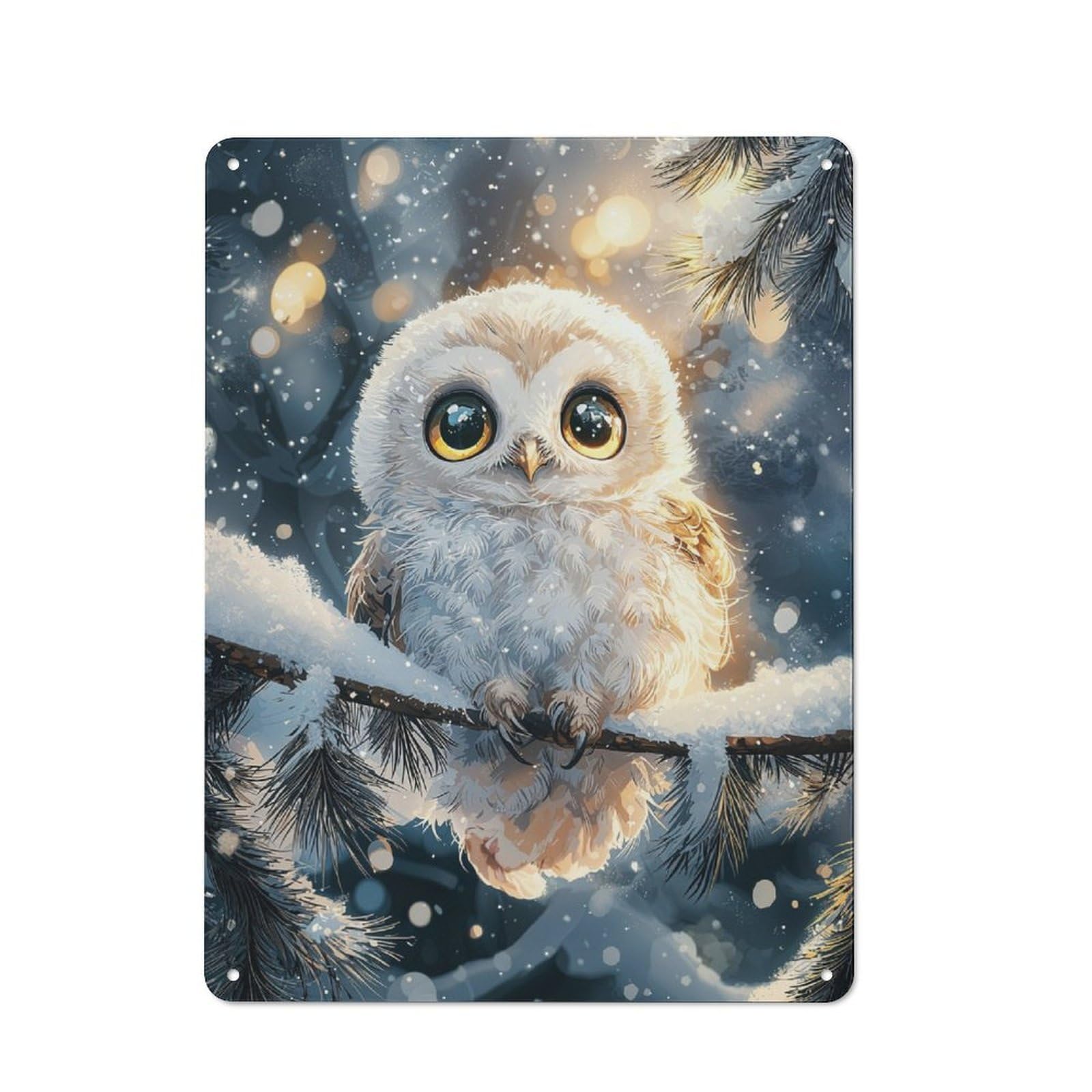 Snowy Owl Portrait Metal Tin Sign, Small Wall Accent for Small Toilet, Washroom And Hallway, 40x30cm