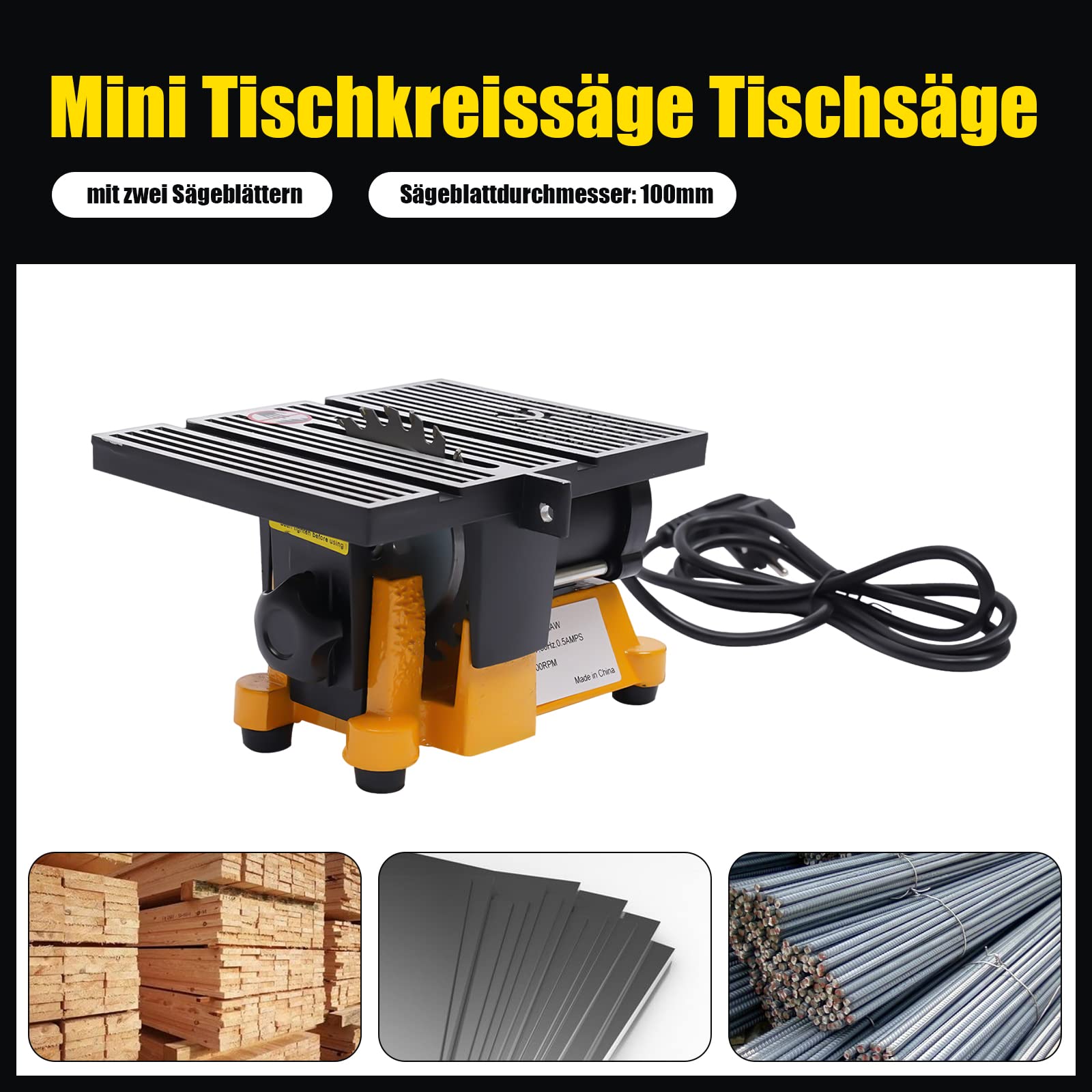 Stołowa pilarka tarczowa, 90 W, piła ukośna, 4500 obr./min, mini stołowa piła tarczowa 1,6 cm, głębokość cięcia 10 cm, 220 V, do cięcia drewna, kamienia, metalu