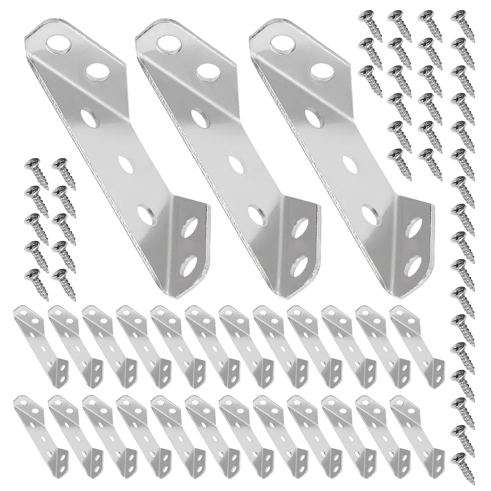 Gatuida Set 48 Pezzi Staffe Angolari in Acciaio Inox Resistenti All’umidità Viti, Supporti Angolari a Triplo Rinforzo per Mobili e Mensole, Fissaggio Facile per Fai da Te
