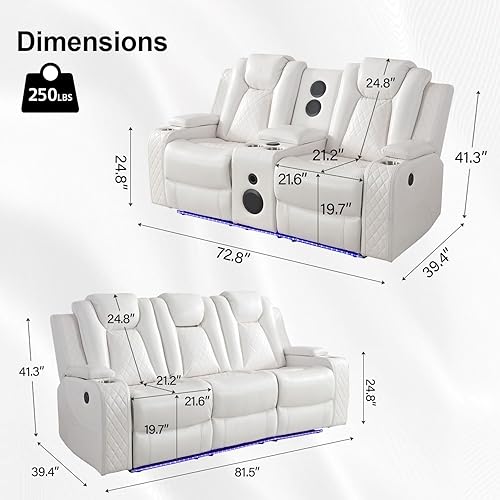 Miniatura 2 de Juego de sofá reclinable eléctrico con cargador inalámbrico, sofá reclinable eléctrico de piel sintética para sala de estar, asiento de dos plazas