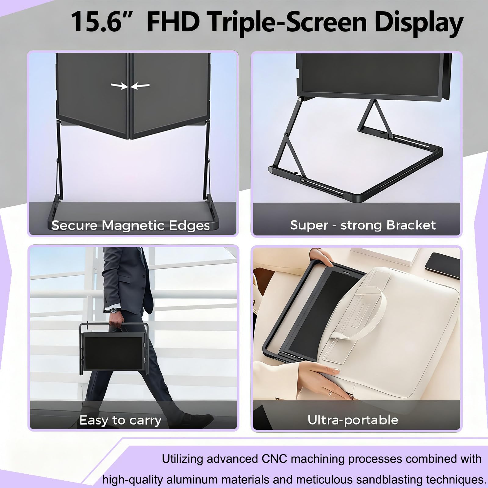 Przenośny Przedłużacz Monitora do Laptopa, 15,6-Calowy Składany Wyświetlacz FHD IPS, Usb-C Hdmi Play, Konfiguracja z Trzema Ekranami do Pracy w Domu, Biurze, dla Systemów Windows/mac