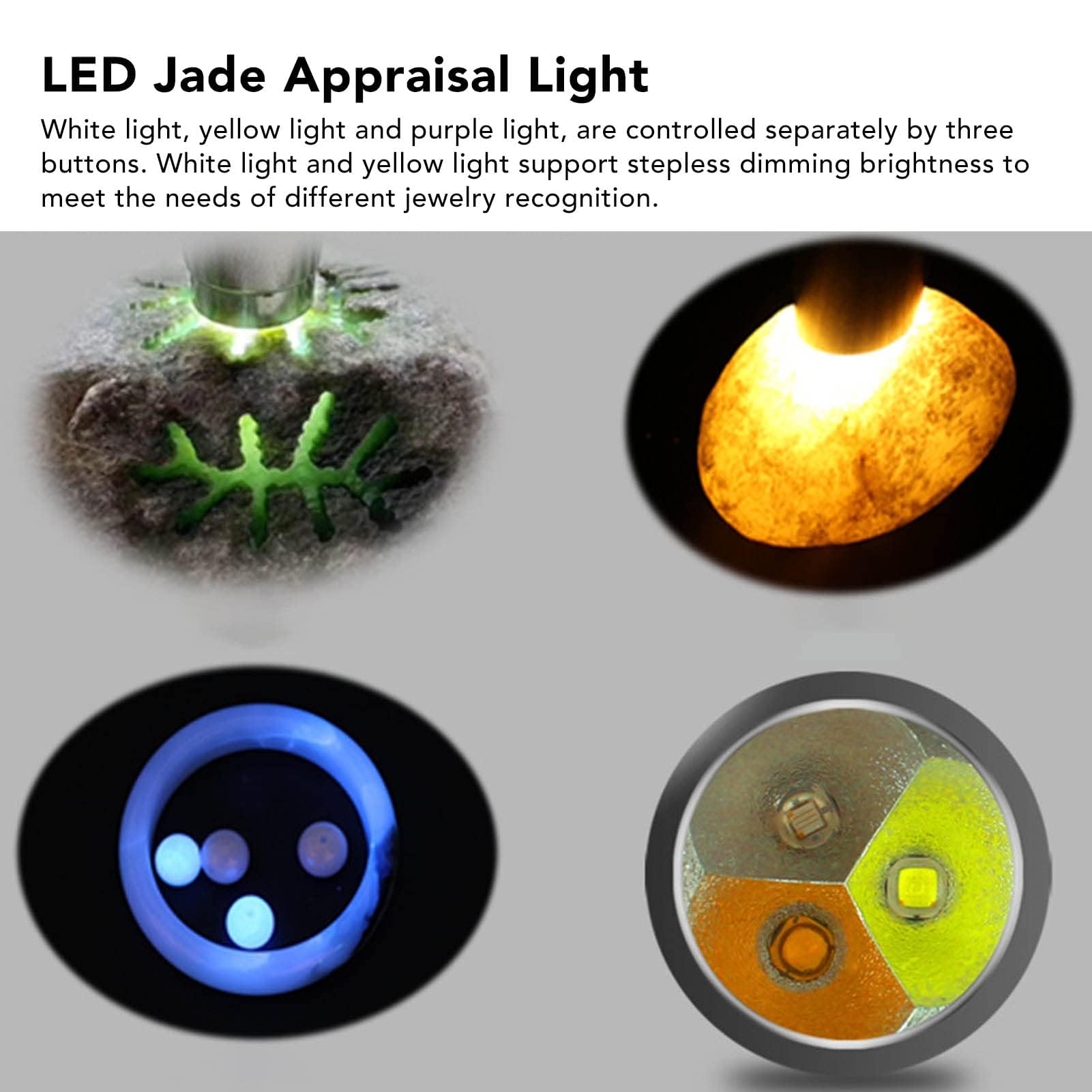 Jade Bewertung Licht Aluminiumlegierung LED Lampe Perlen Tragbare 3 Lichtquelle Stufenlos Dimmen LED für Schmuck (Schwarz)