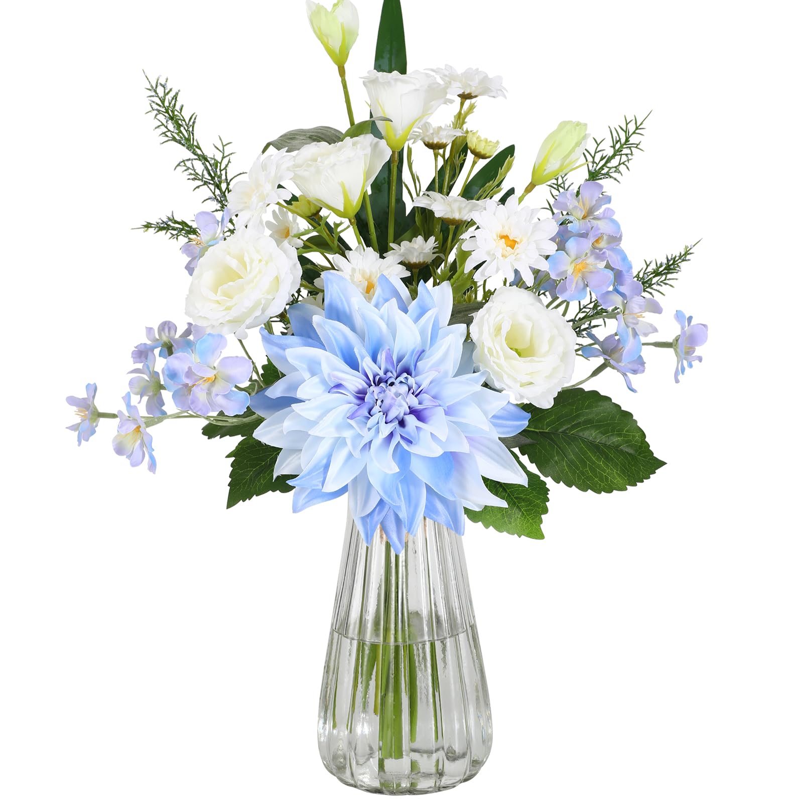 FLORRALIA Artificial Flowers – Elegant Flower Bouquet, Faux Silk Dahlia & White Roses Floral Arrangement Fake Plant Decor for Home Indoor, Farmhouse