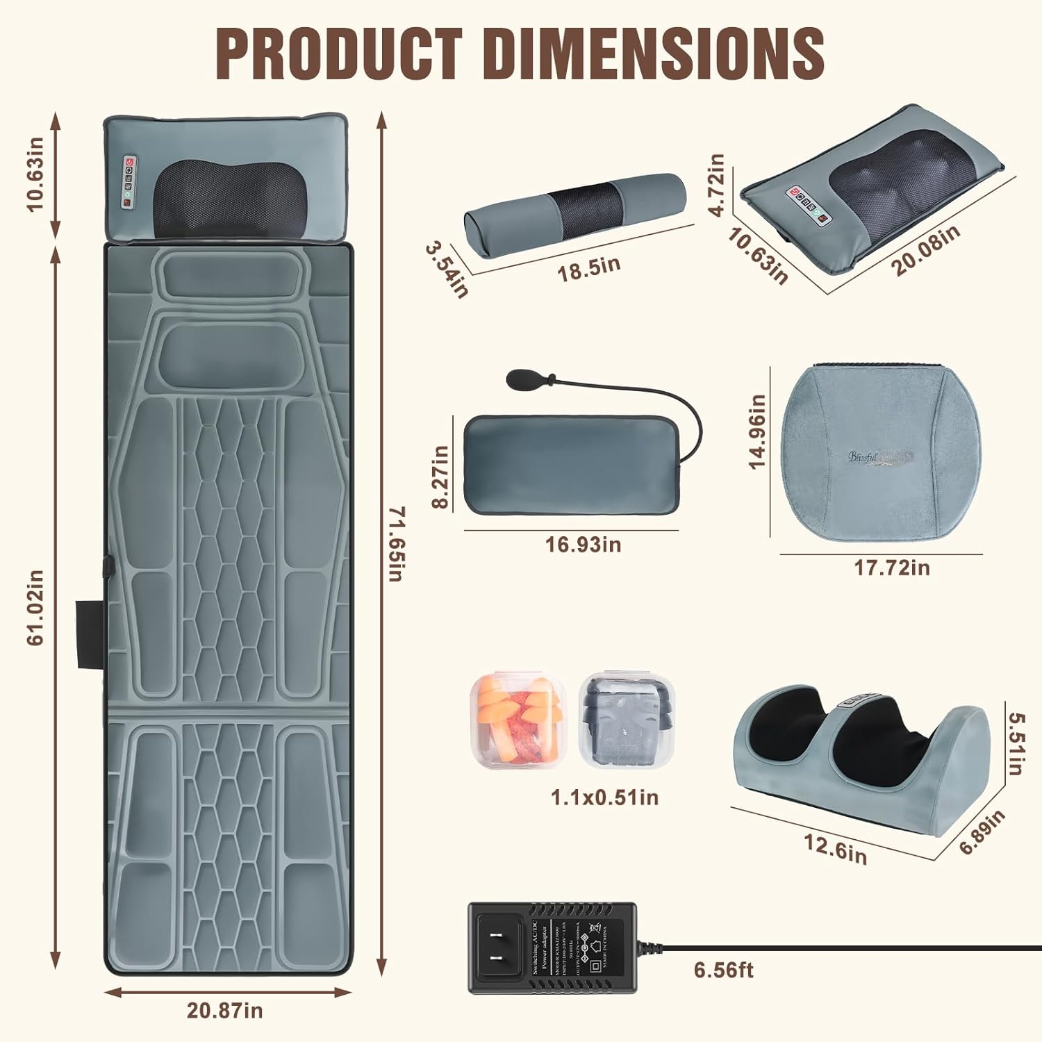 Full Body Massage Mat with Heat, Detachable Neck Massager & Foot Massager, Full Body Vibration Massage Mats with Lumbar Pillow, 9 Vibration 3 Timer Settings, Gift for Men Women