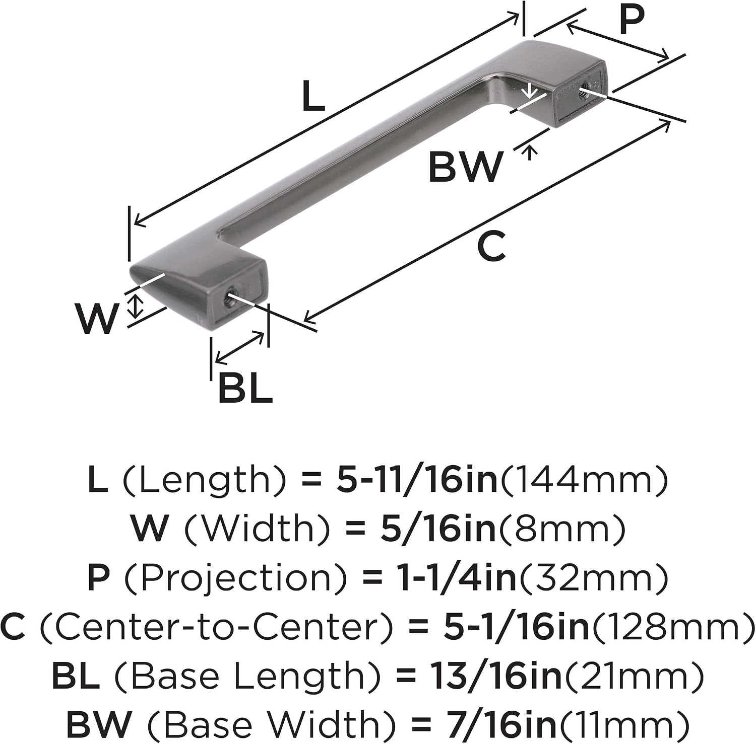 Amerock | Cabinet Pull | Graphite | 5-1/16 inch (128 mm) Center to Center | Riva | 1 Pack | Drawer Pull | Drawer Handle | Cabinet Hardware