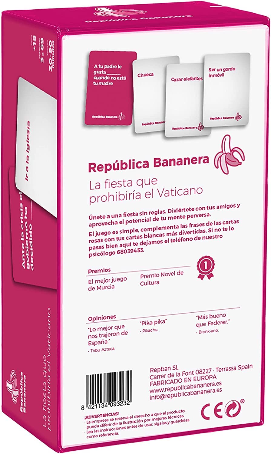 La Vacuna Española -República Bananera - Juego Cartas para Fiestas - Juegos de Mesa en Español - Risas con Amigos, Diversión Asegurada - De 3 a 69 Jugadores - 150 Cartas (Pack República Bananera)