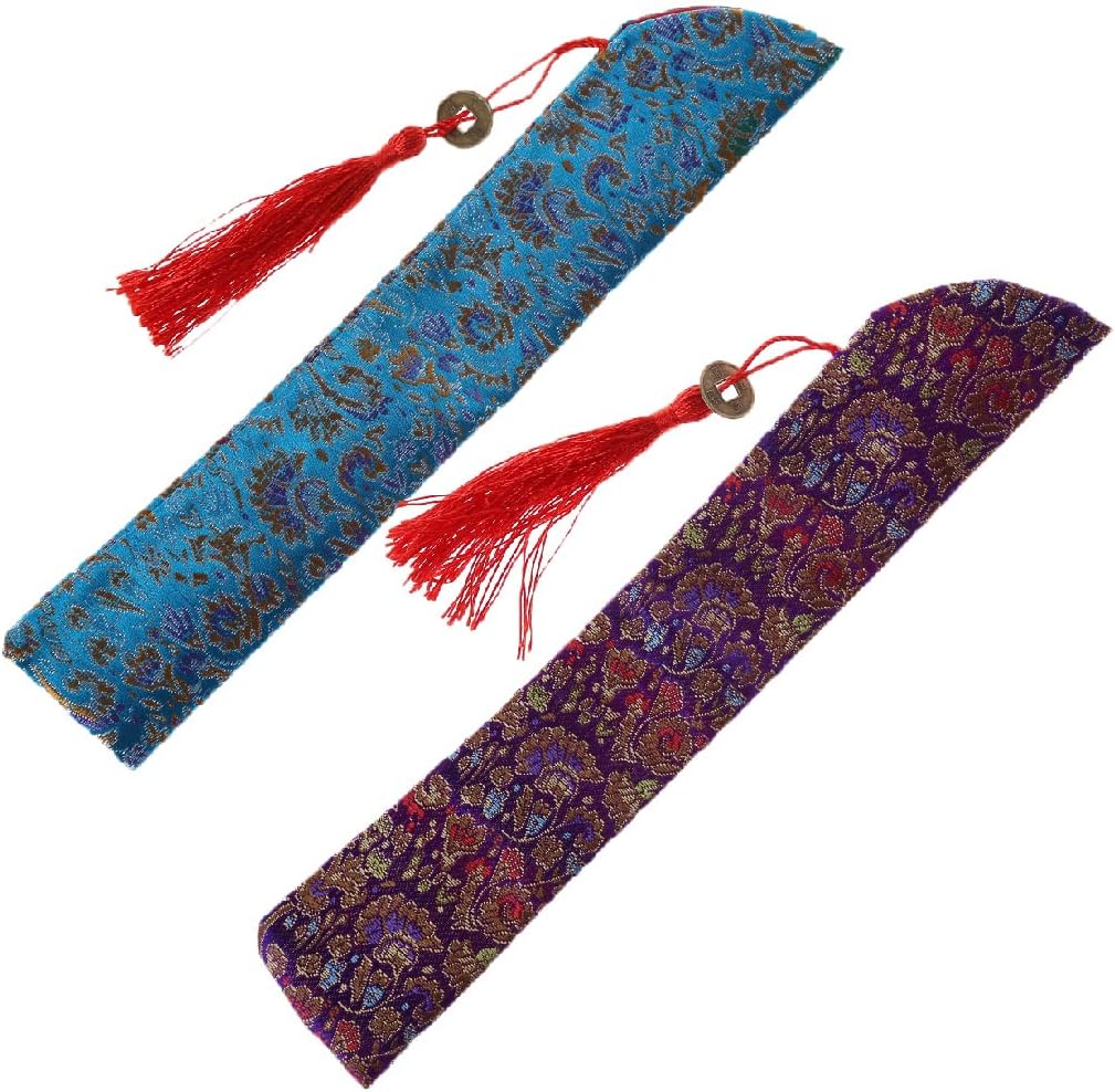 Yovslop 2 pcs Silk Folding Chinese Hand Fan Bag with Tassel