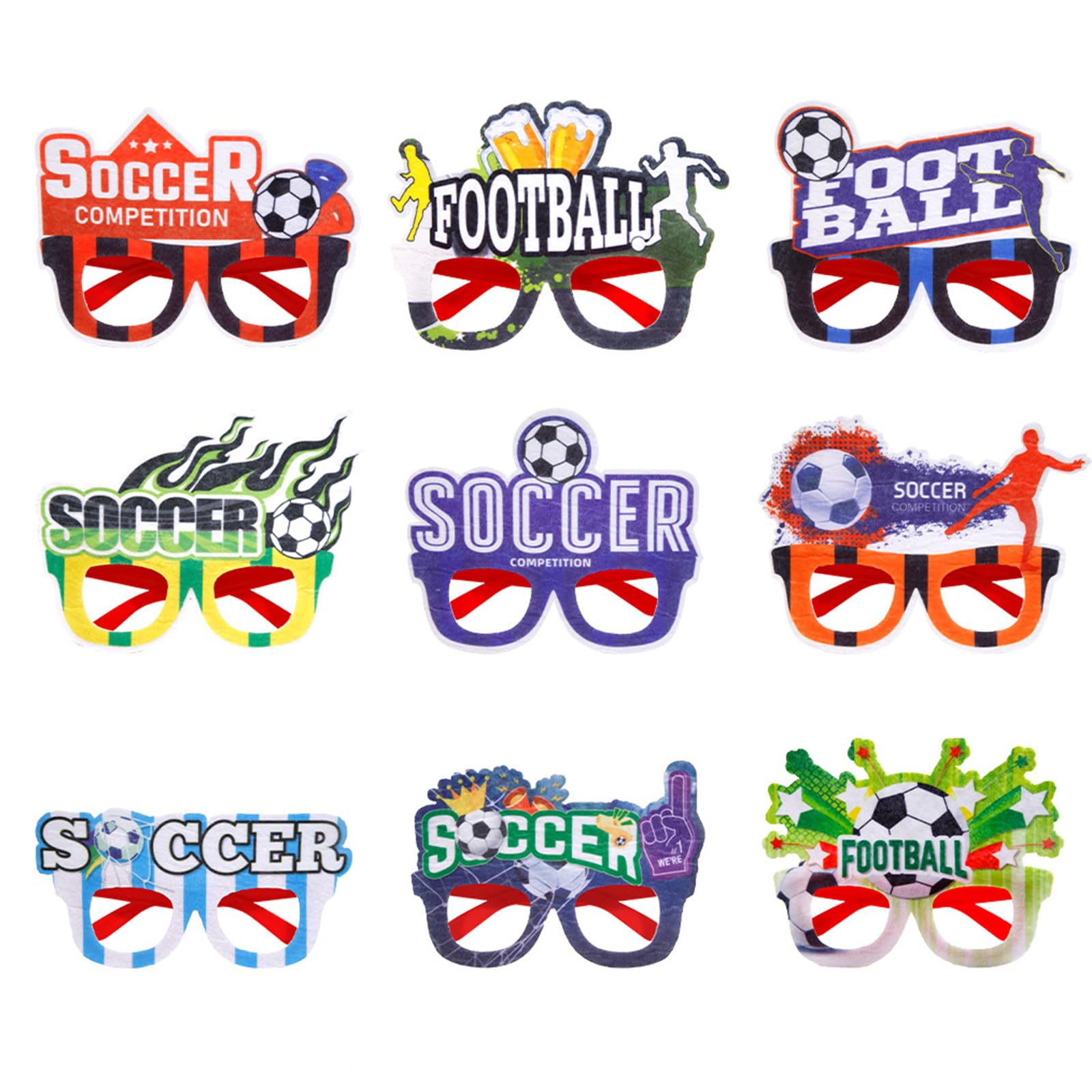 Lunettes de Fête Football,Lot de 9 Lunettes Soirée Foot,Lunettes de Soleil Hawaïennes sur le Thème du Football,pour Soirée Match Coupe du Monde 2026 Beach Pool Outdoor Summer Luau Party